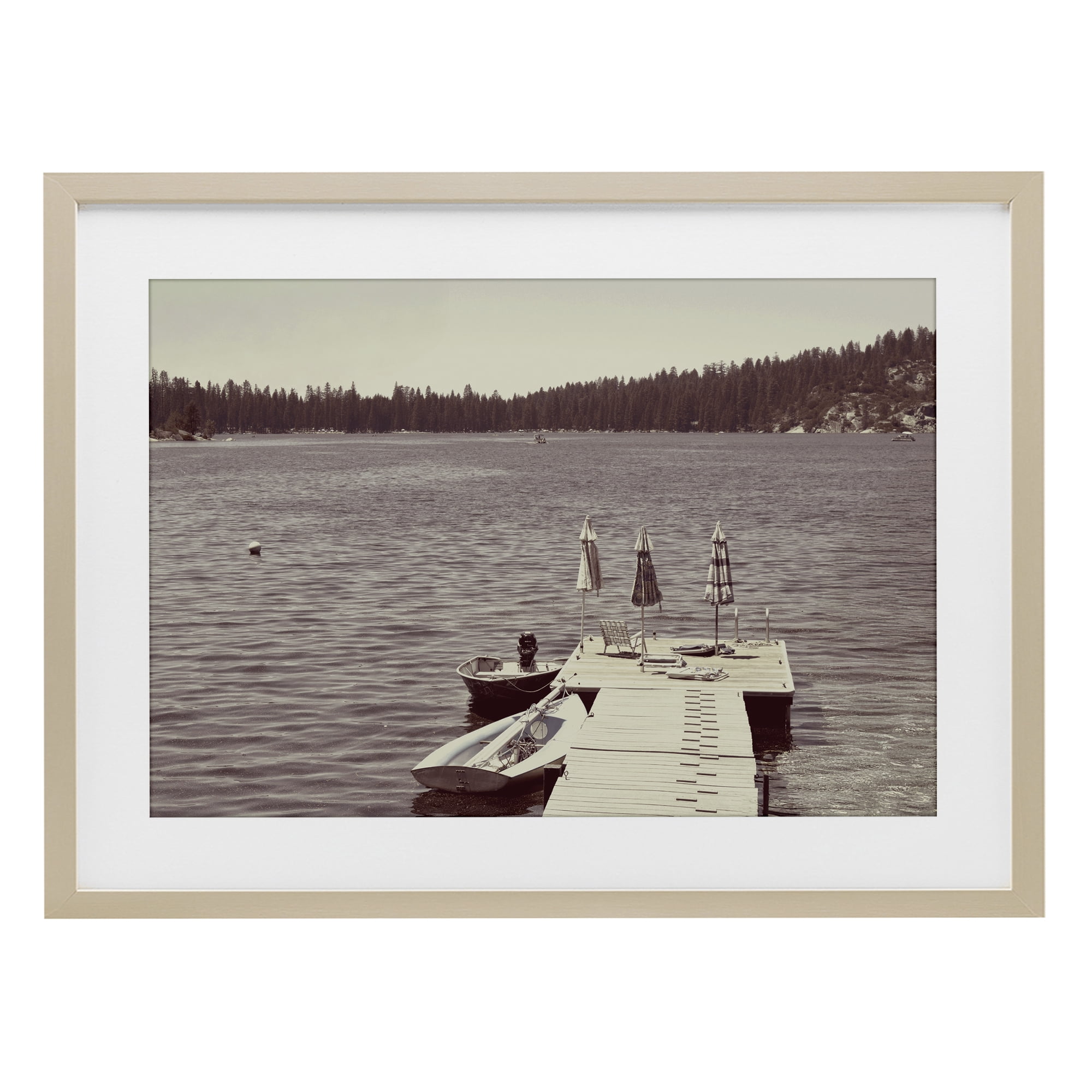 Stupell Industries Vintage Lake Life Dock Birch Framed Print Under Glass, design by Gemma Bardot
