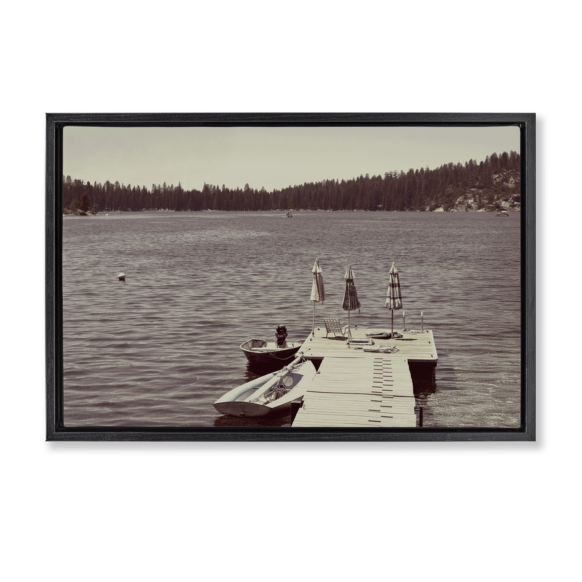 Stupell Industries Vintage Lake Life Dock Black Framed Floater Canvas Wall Art, design by Gemma Bardot