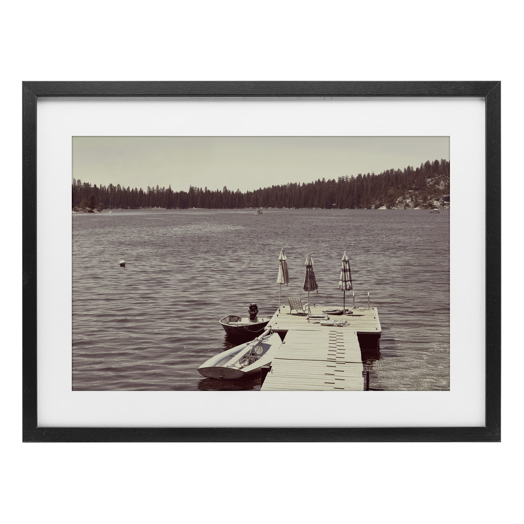 Stupell Industries Vintage Lake Life Dock Black Framed Print Under Glass, design by Gemma Bardot