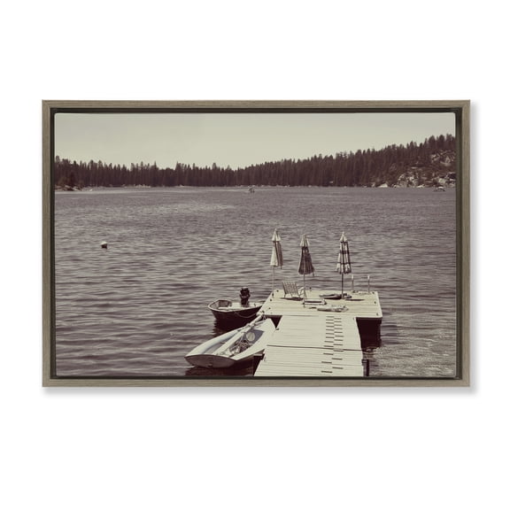 Stupell Industries Vintage Lake Life Dock Brown Framed Floater Canvas Wall Art, design by Gemma Bardot