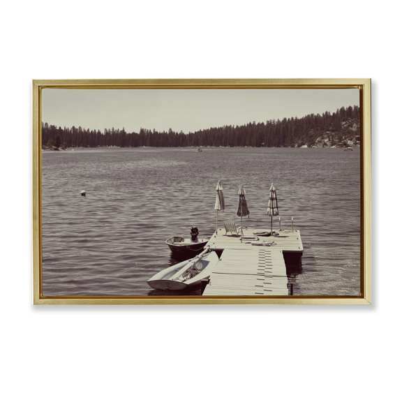 Stupell Industries Vintage Lake Life Dock Gold Framed Floater Canvas Wall Art, design by Gemma Bardot