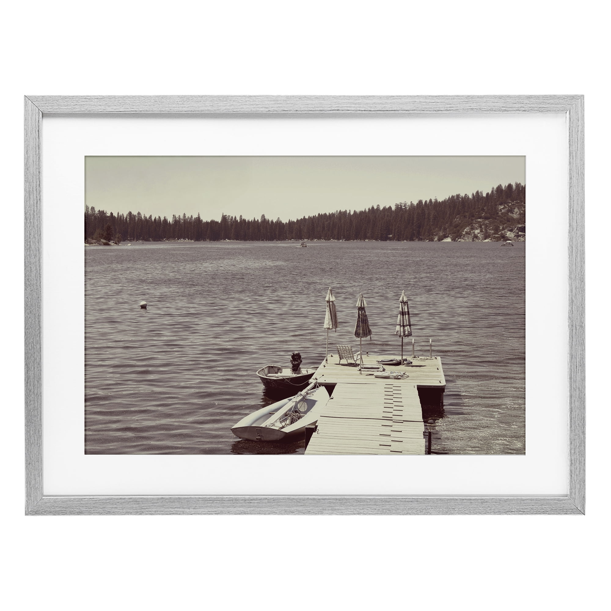 Stupell Industries Vintage Lake Life Dock Gray Framed Print Under Glass, design by Gemma Bardot