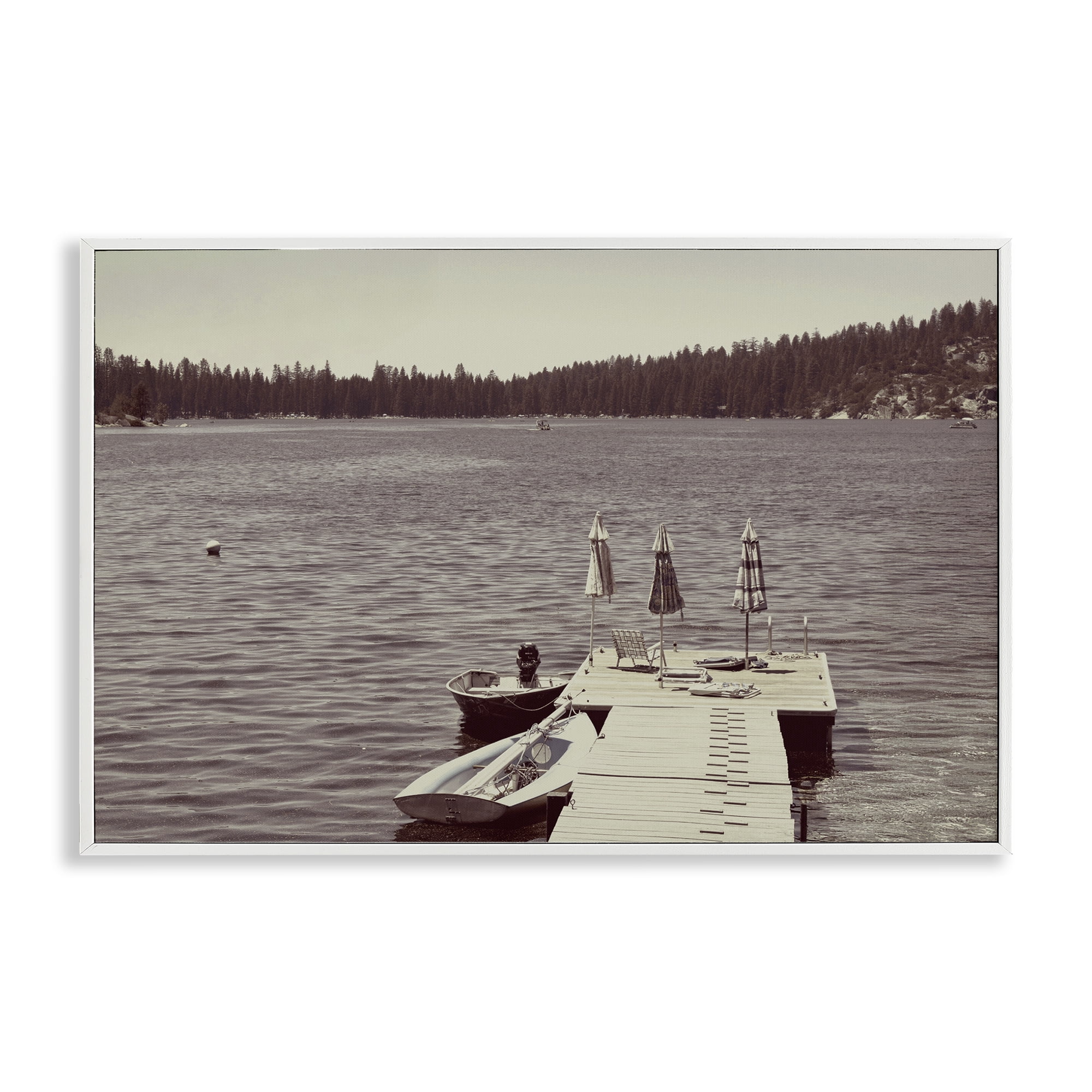 Stupell Industries Vintage Lake Life Dock White Framed Giclee Art, design by Gemma Bardot