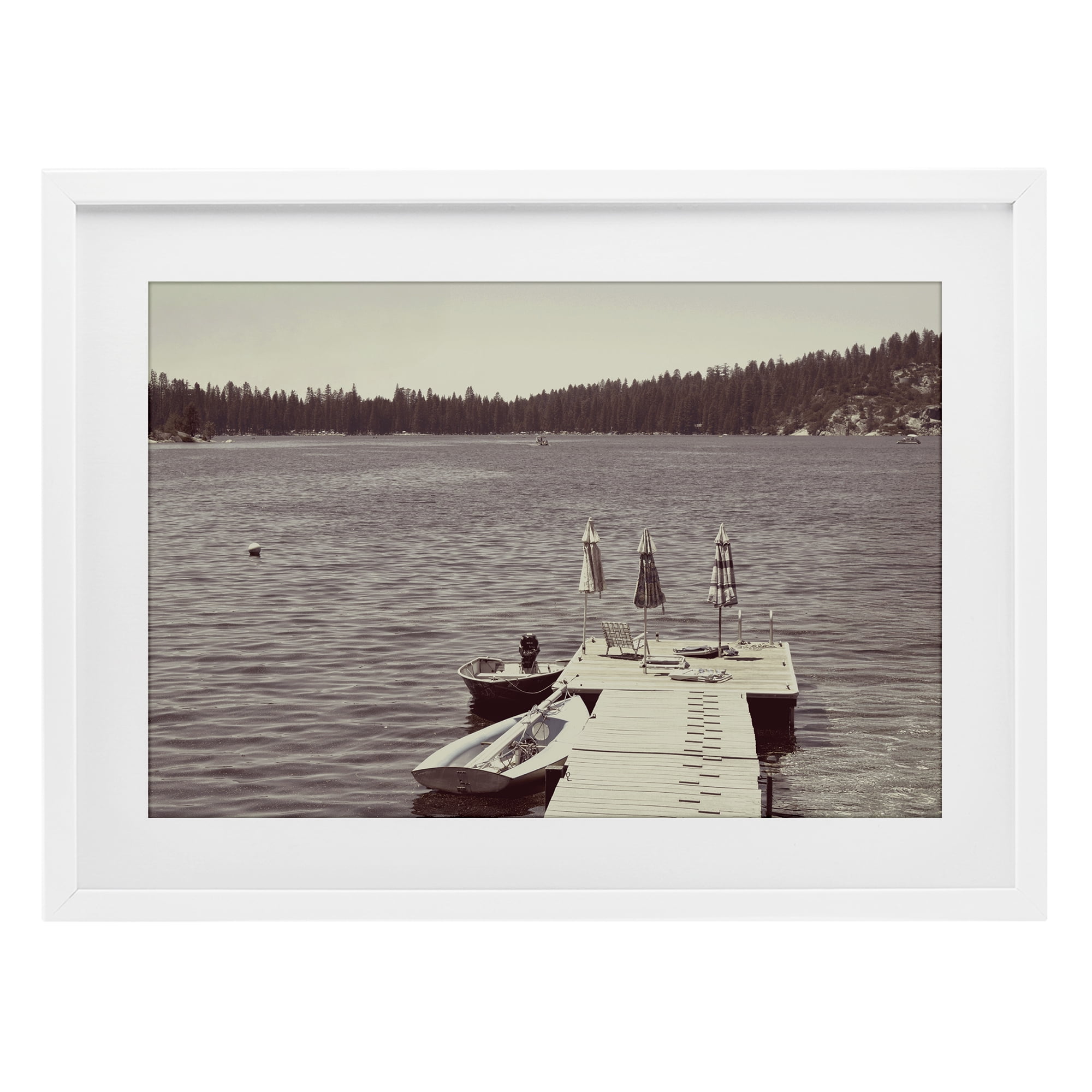 Stupell Industries Vintage Lake Life Dock White Framed Print Under Glass, design by Gemma Bardot