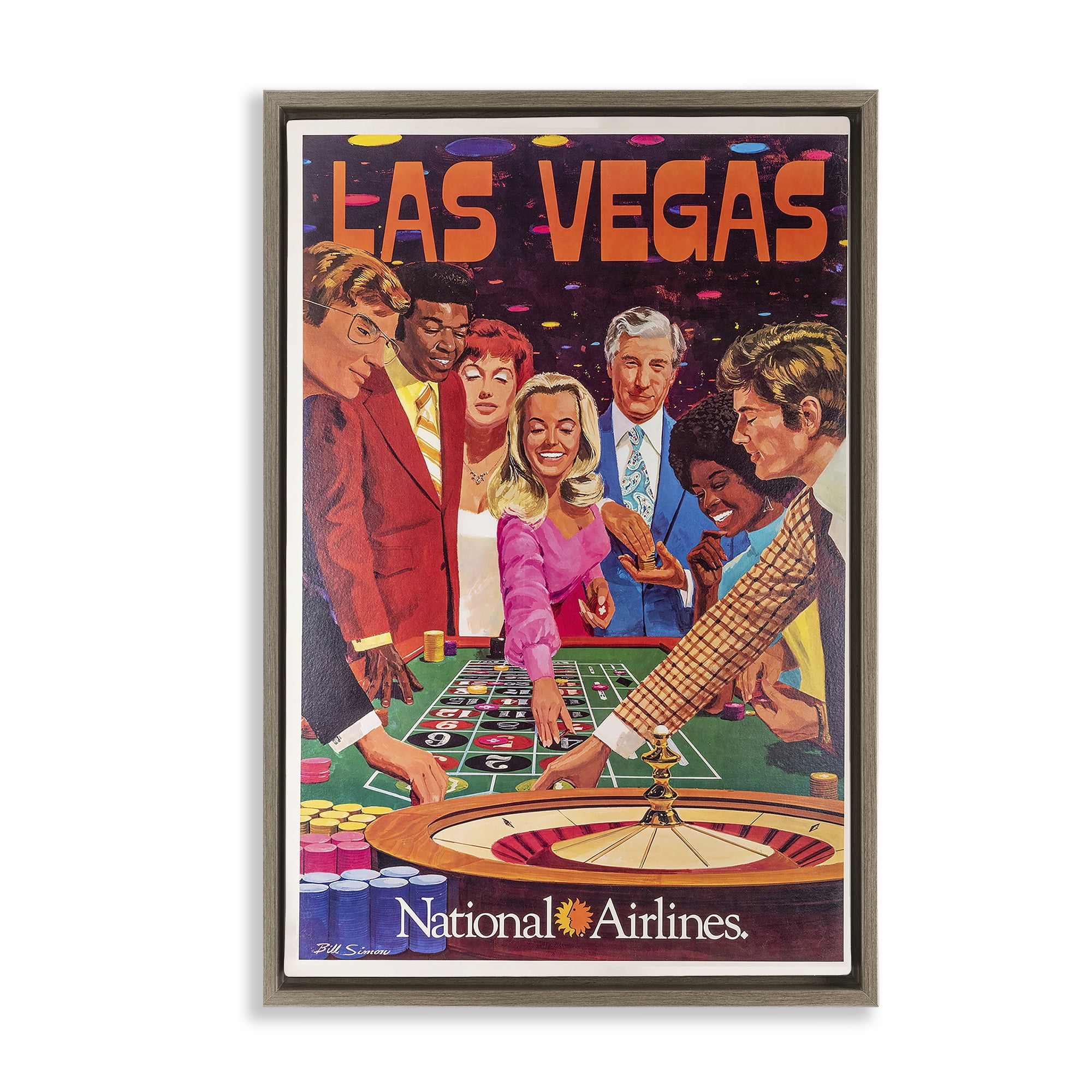 Stupell Industries Vintage Las Vegas Casino Brown Framed Floater Canvas Wall Art, design by Vintage Posters