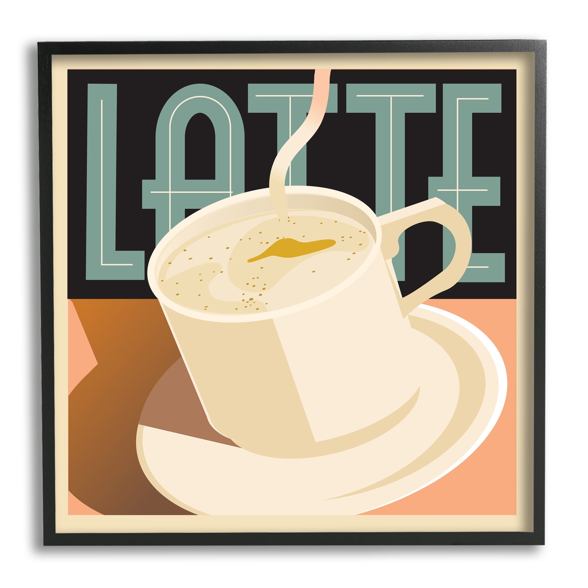 Stupell Industries Vintage Latte Mug Food & Beverage Painting Black Framed Art Print Wall Art, 12 x 12