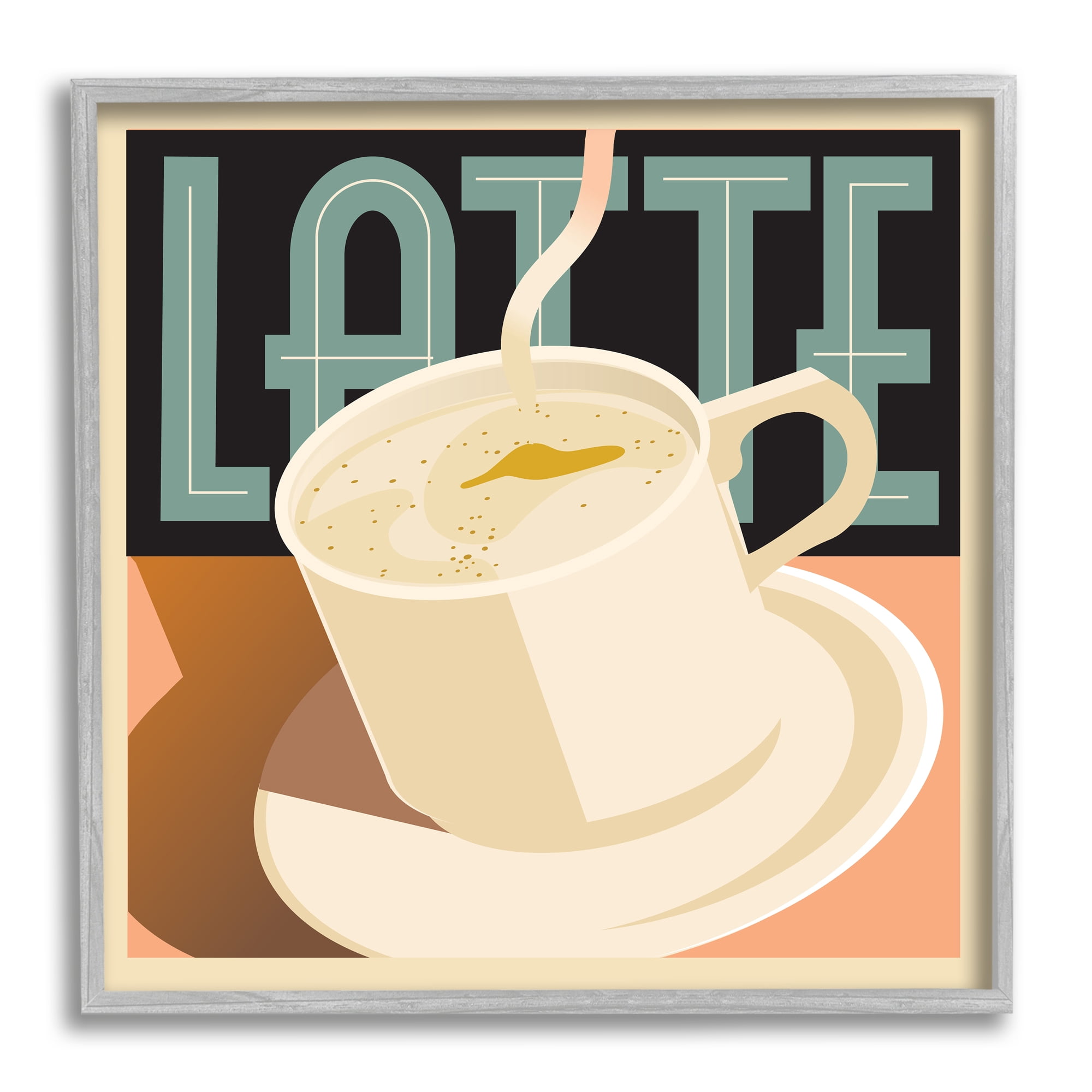 Stupell Industries Vintage Latte Mug Food & Beverage Painting Gray Framed Art Print Wall Art, 17 x 17
