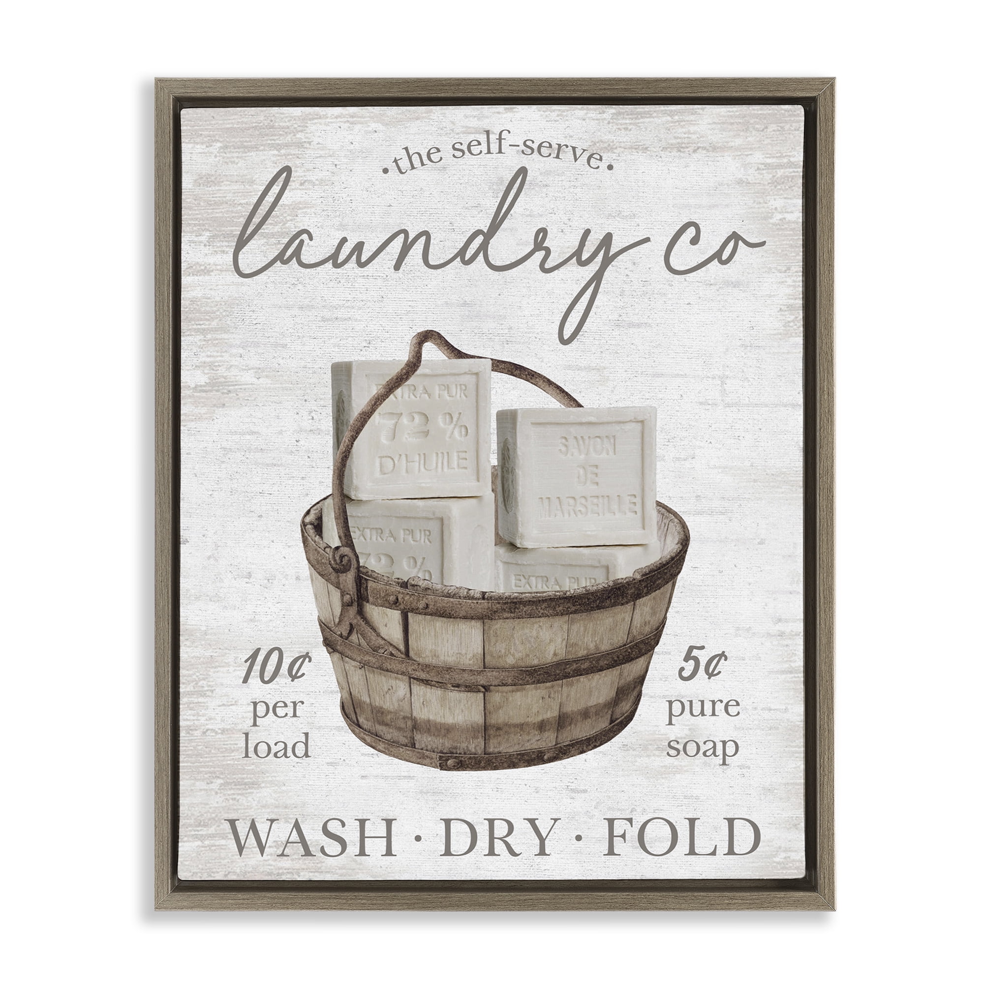 Stupell Industries Vintage Laundry Co Typography Painting Brown Floater Framed Art Print Wall Art, 17 x 21