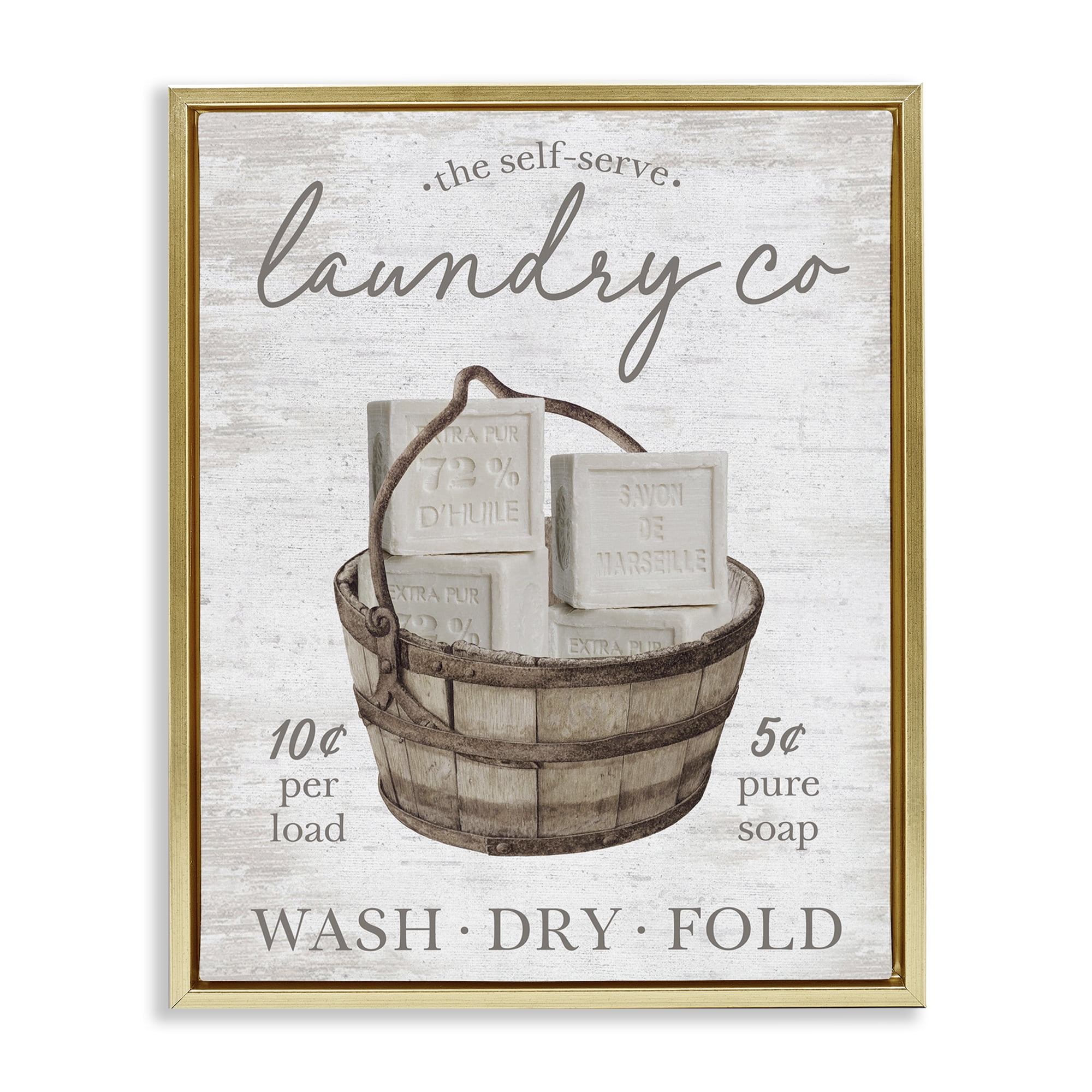 Stupell Industries Vintage Laundry Co Typography Painting Gold Floater Framed Art Print Wall Art, 25 x 31