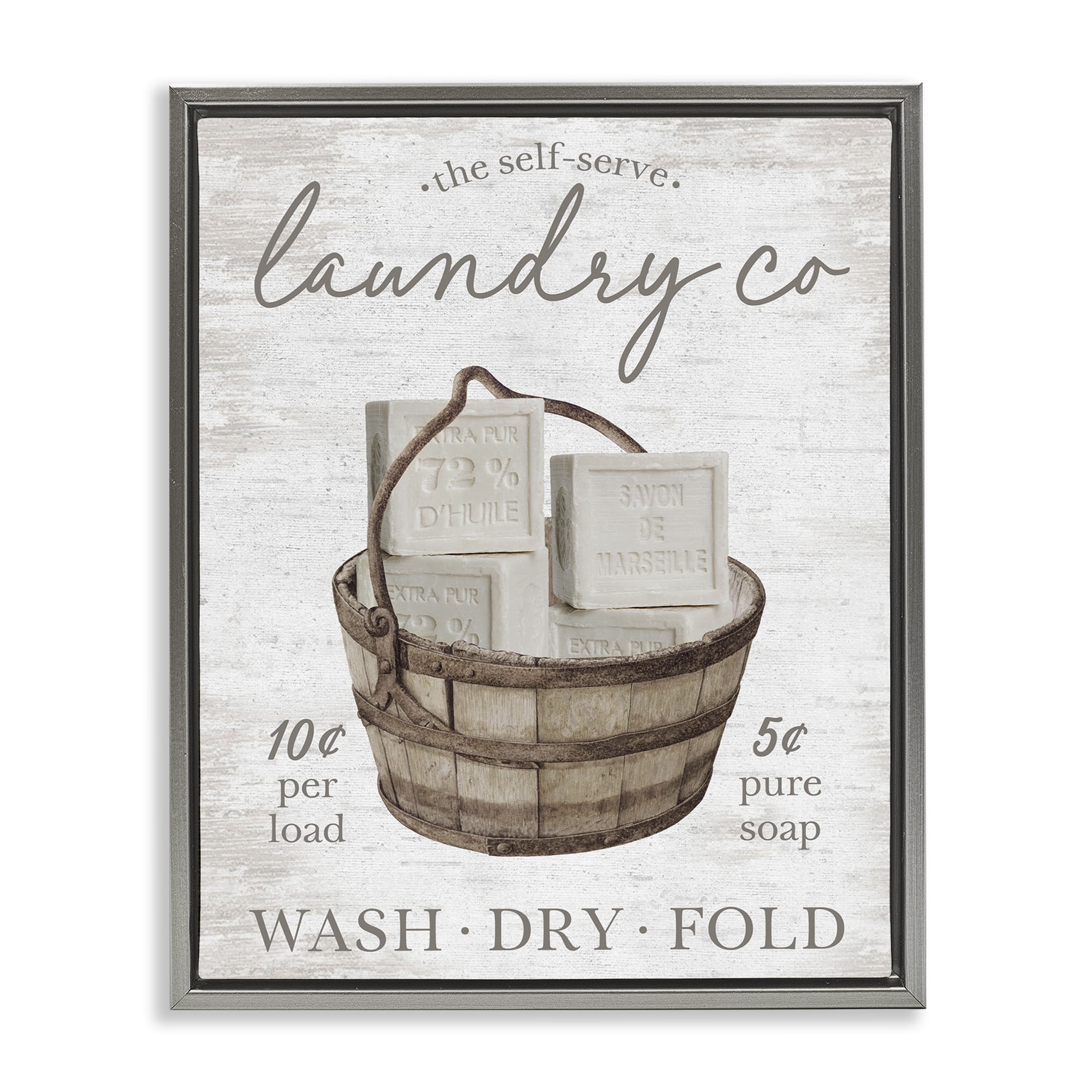 Stupell Industries Vintage Laundry Co Typography Painting Gray Floater Framed Art Print Wall Art, 17 x 21