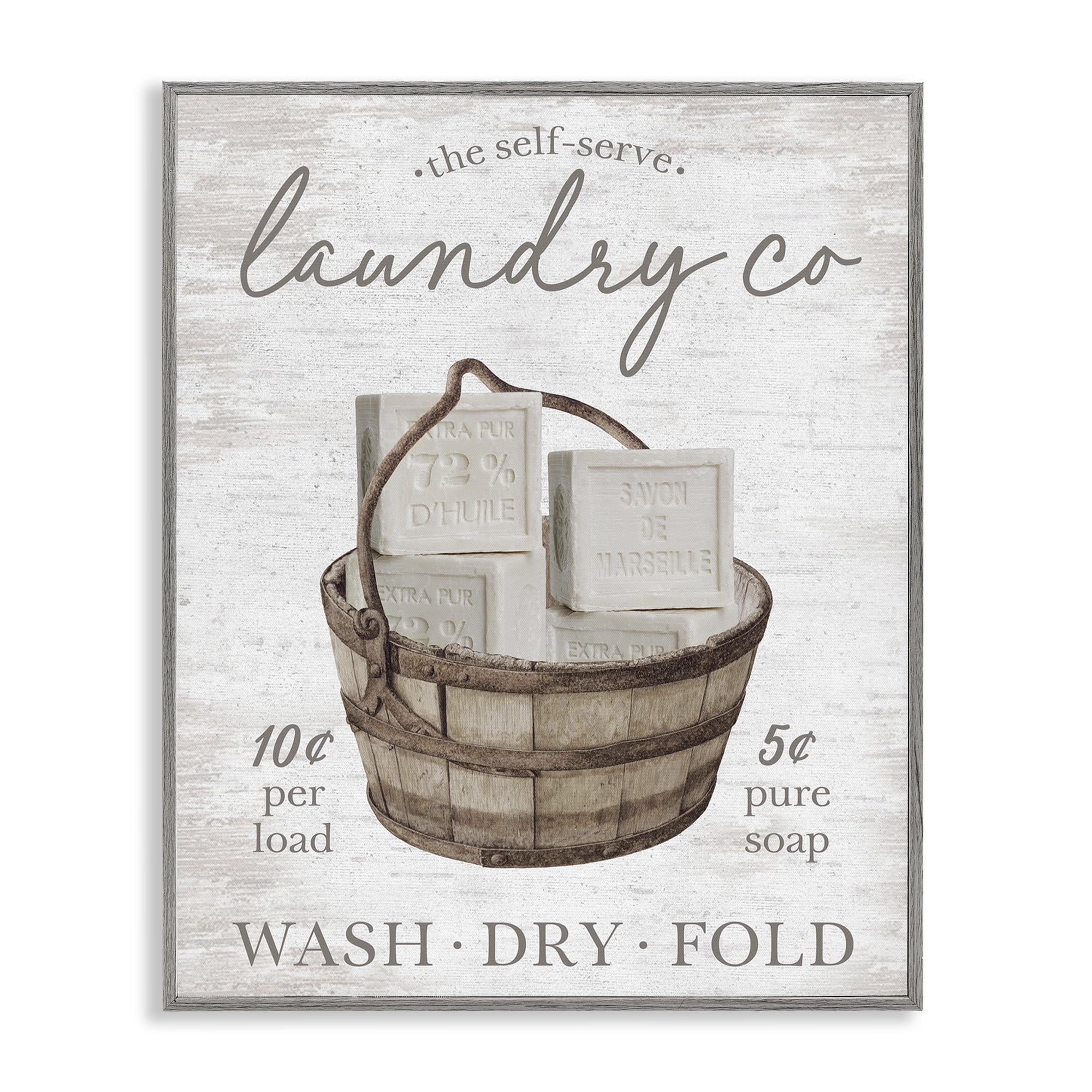 Stupell Industries Vintage Laundry Co Typography Painting Gray Framed Art Print Wall Art, 11 x 14