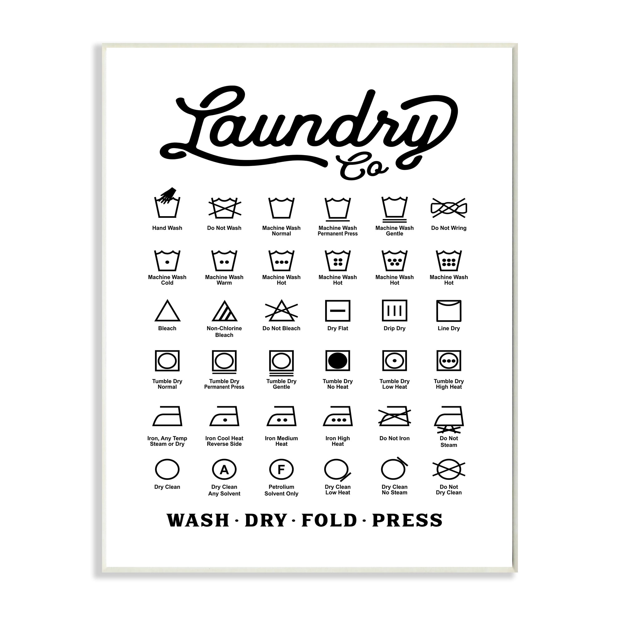 Vintage Laundry Co Washing Chart Black and White Wooden Wall Art