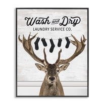 Stupell Industries Vintage Laundry Elk Clothesline Quotes and Sayings Painting Black Framed Art Print Wall Art, 11 x 14
