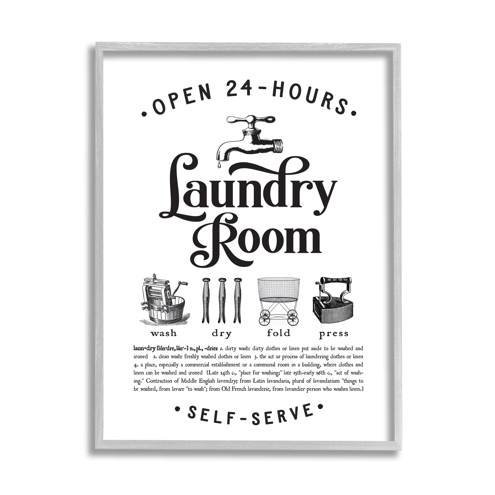 Stupell Industries Vintage Laundry Room Definition Wash Dry Fold, 11 x 14, Designed by Lettered and Lined