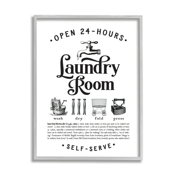 Stupell Industries Vintage Laundry Room Definition Wash Dry Fold, 11 x 14, Designed by Lettered and Lined