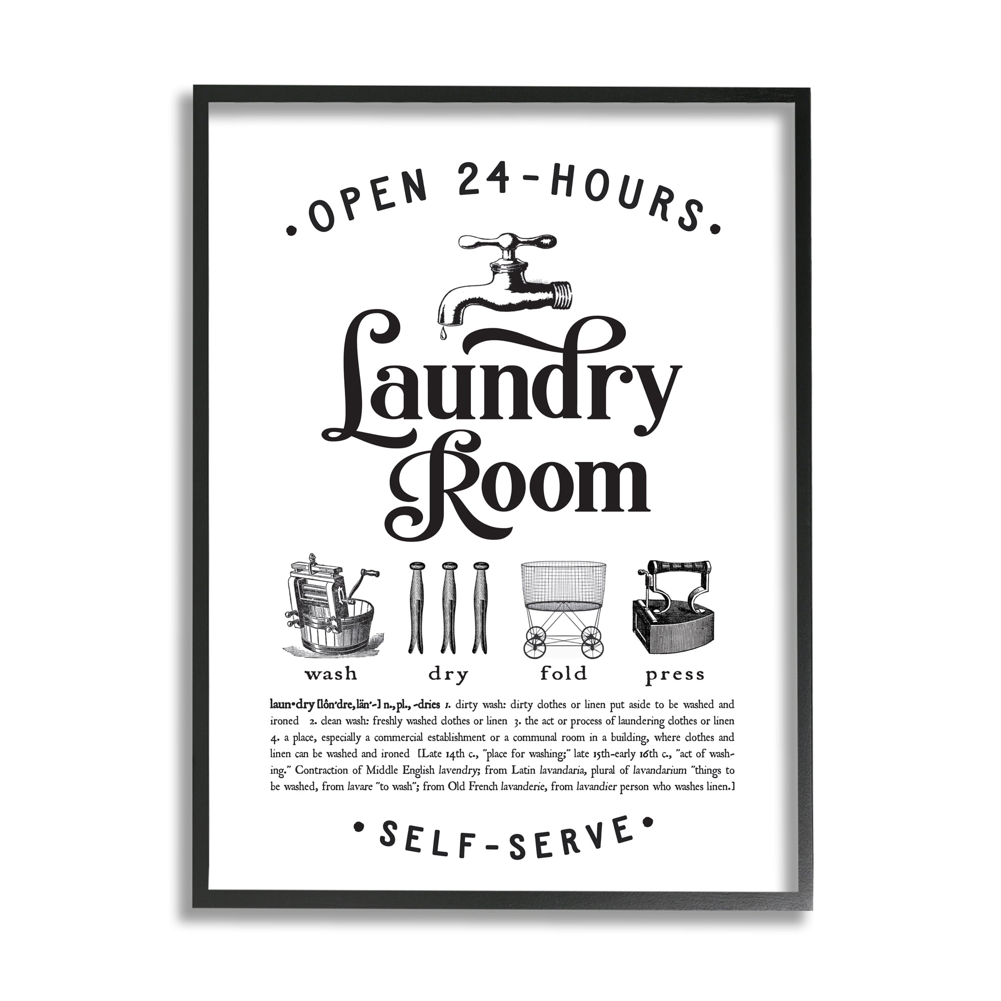 Vintage Black Framed Laundry Room Definition Print