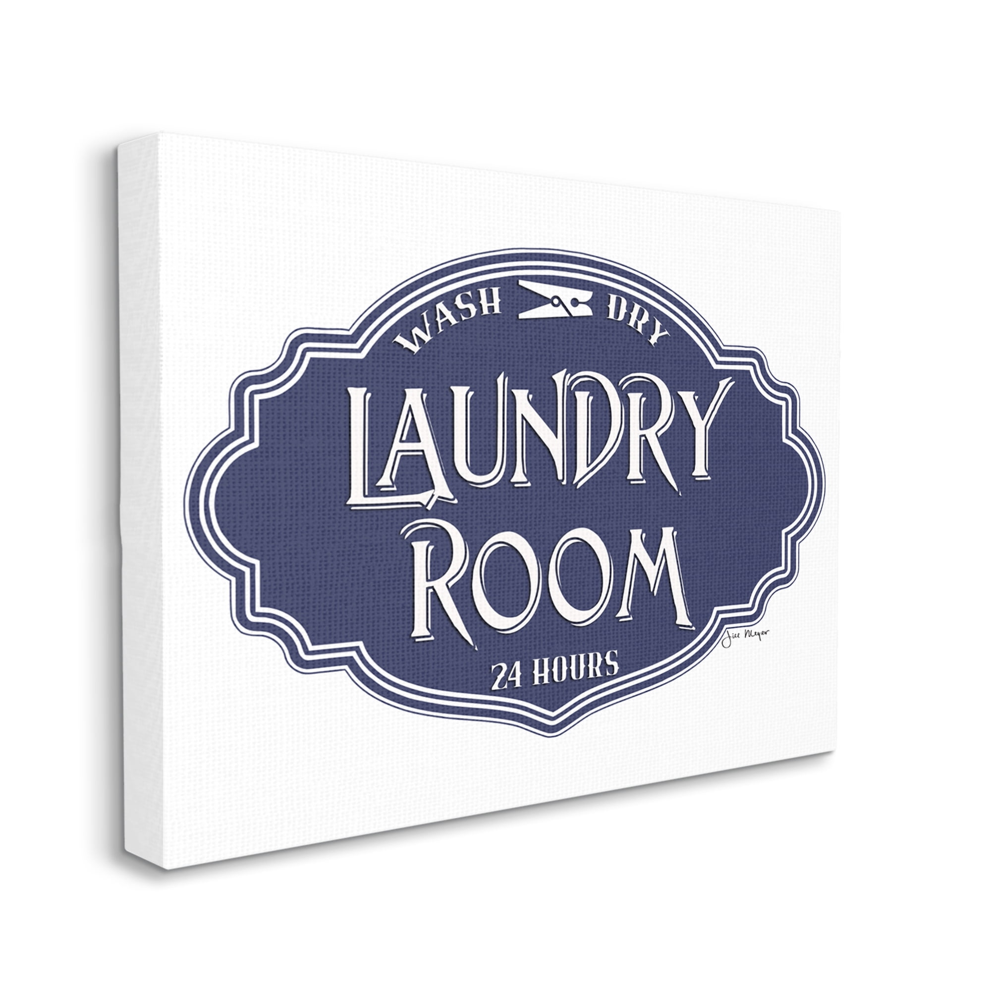 Stupell Industries Vintage Laundry Room Sign Minimal Blue White Typography Painting Gallery Wrapped Canvas Art Print Wall Art, 24 x 30