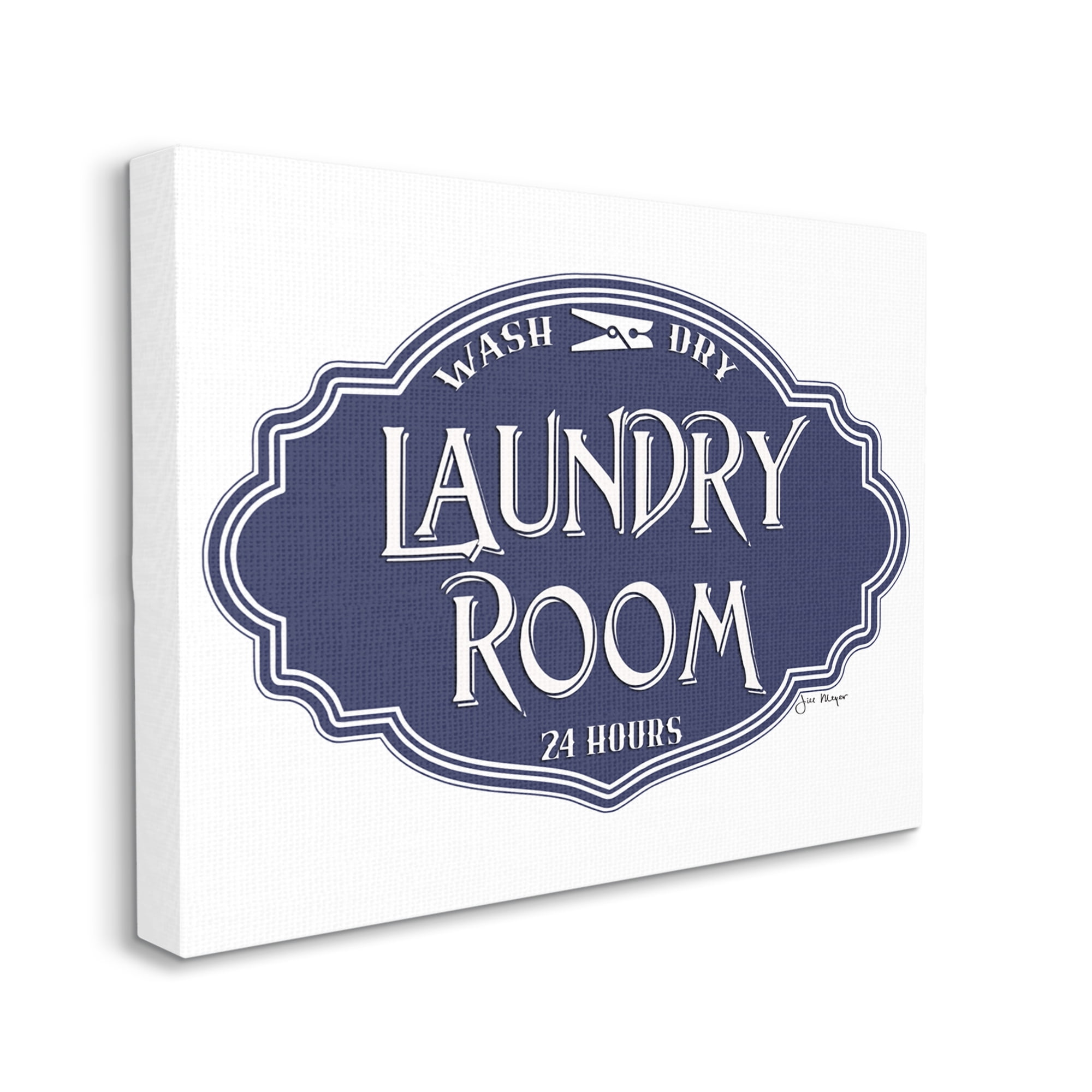 Stupell Industries Vintage Laundry Room Sign Minimal Blue White Typography Painting Gallery Wrapped Canvas Art Print Wall Art, 30 x 40
