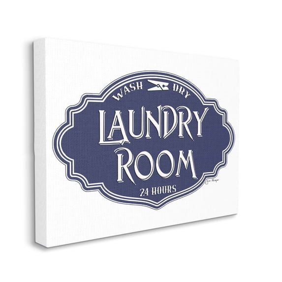 Stupell Industries Vintage Laundry Room Sign Minimal Blue White Typography Painting Gallery Wrapped Canvas Art Print Wall Art, 36 x 48