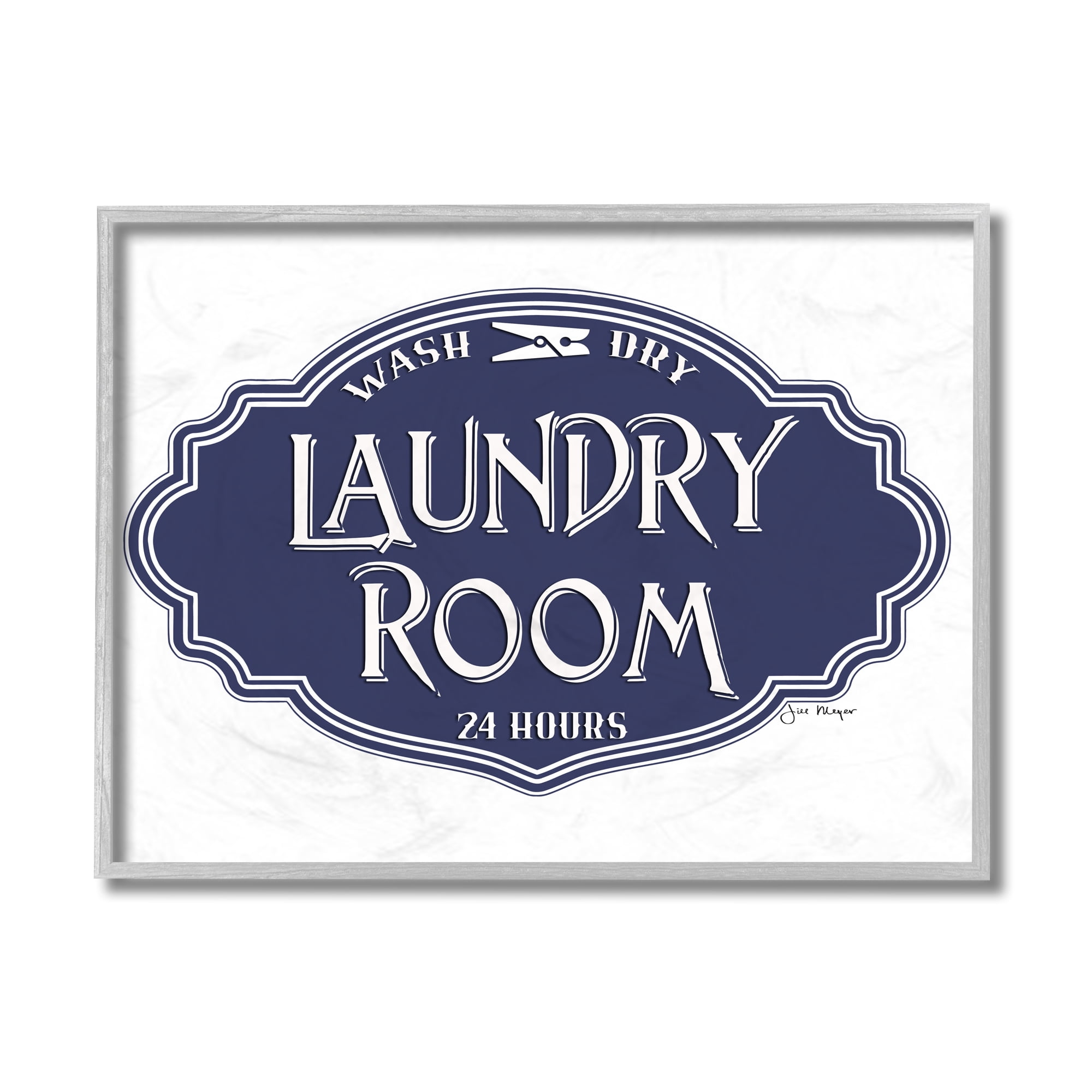 Stupell Industries Vintage Laundry Room Sign Minimal Blue White Typography Painting Gray Framed Art Print Wall Art, 11 x 14