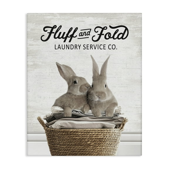 Stupell Industries Vintage Laundry Service Bunnies Quotes and Sayings Painting Wrapped Canvas Canvas Art Print Wall Art, 16 x 20