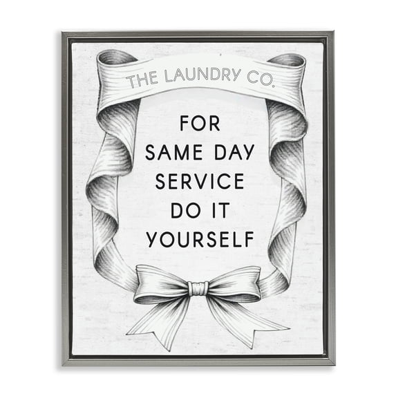 Stupell Industries Cottage Vintage Laundry Service Ribbon Gray Floating Frame Canvas Art, 25 x 31, by Lettered and Lined