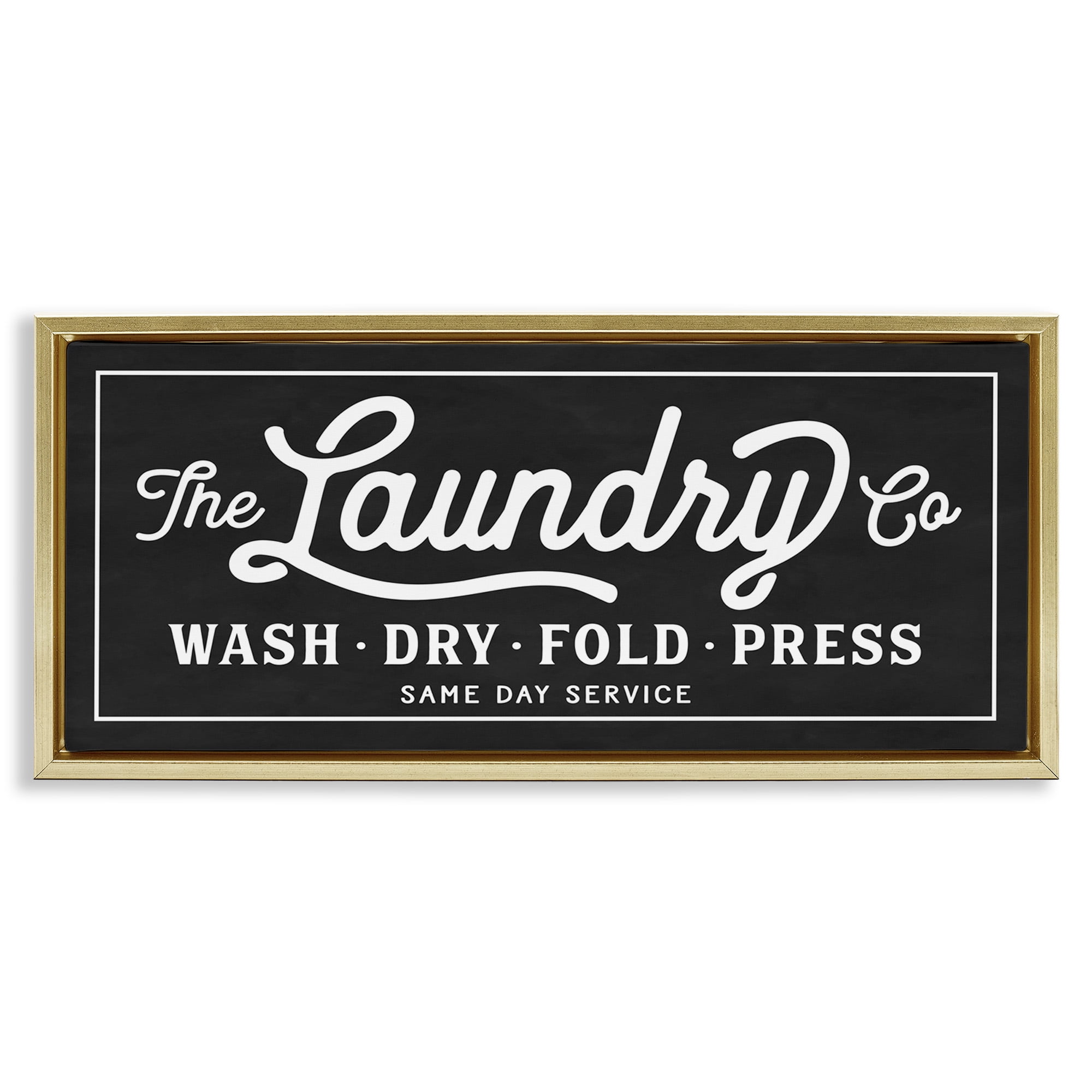 Stupell Industries Vintage Laundry Sign Cursive Typography Abstract Painting Gold Floater Framed Canvas Art Print Wall Art, 31 x 14