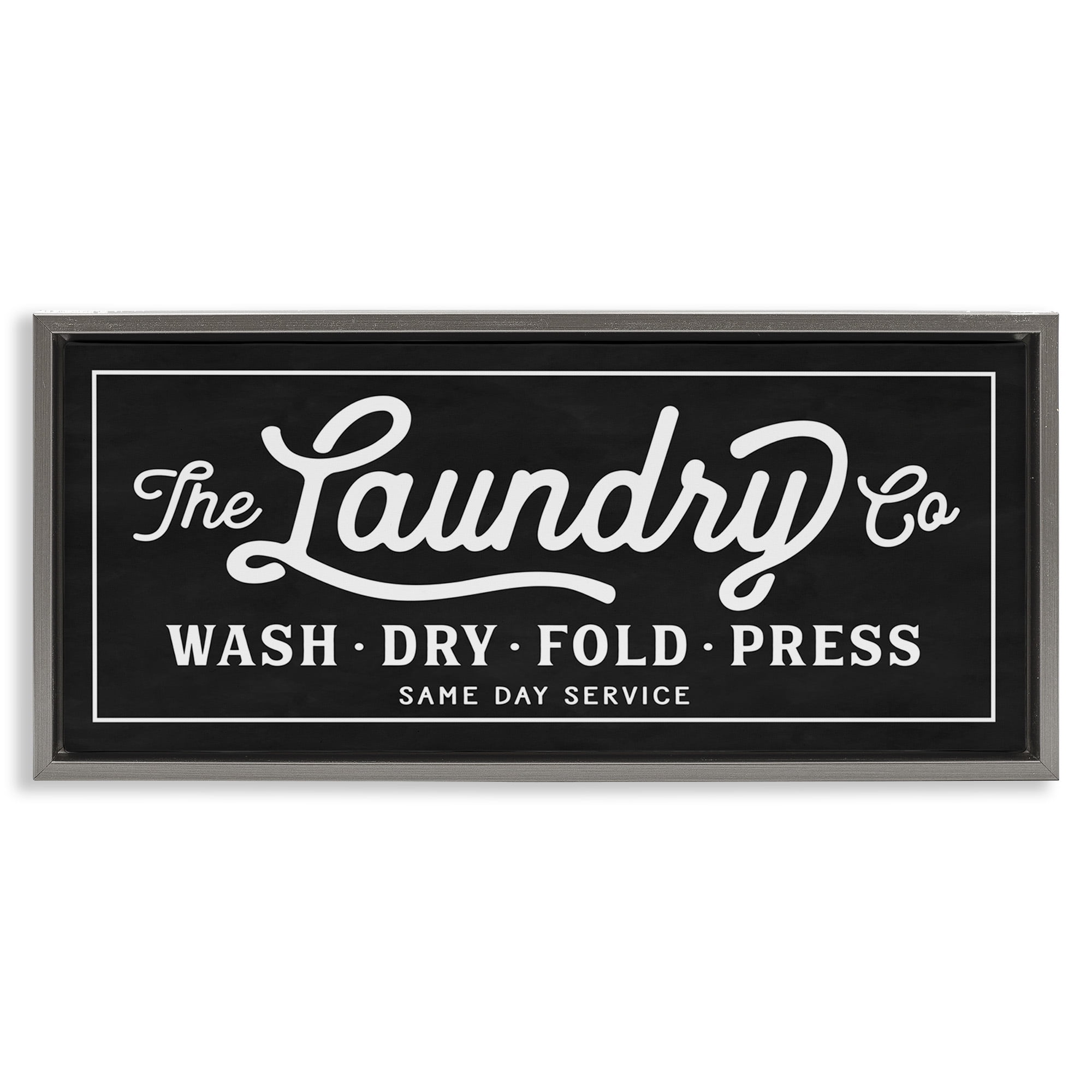 Stupell Industries Vintage Laundry Sign Cursive Typography Abstract Painting Gray Floater Framed Canvas Art Print Wall Art, 31 x 14