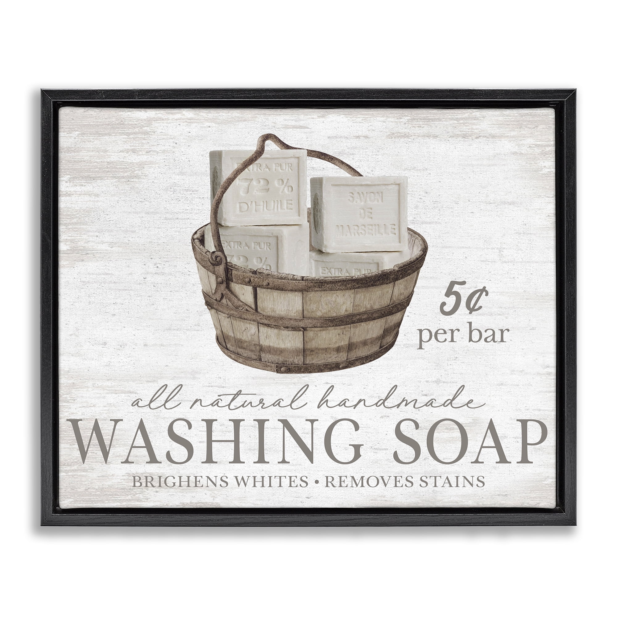 Stupell Industries Vintage Laundry Soap Typography Painting Black Floater Framed Art Print Wall Art, 31 x 25