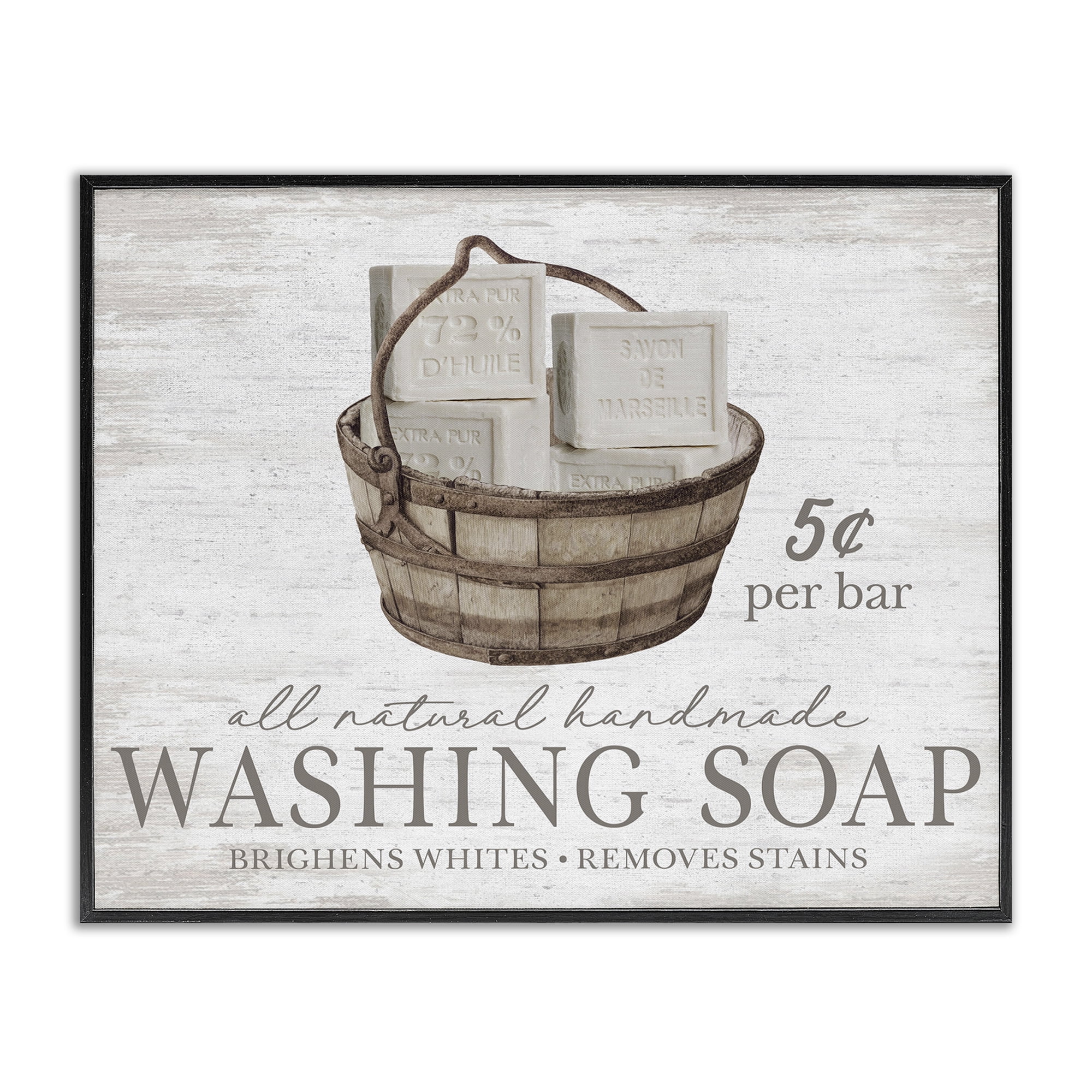 Stupell Industries Vintage Laundry Soap Typography Painting Black Framed Art Print Wall Art, 30 x 24