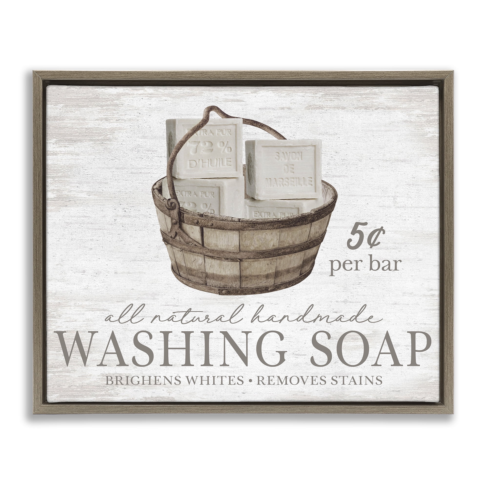 Stupell Industries Vintage Laundry Soap Typography Painting Brown Floater Framed Art Print Wall Art, 31 x 25