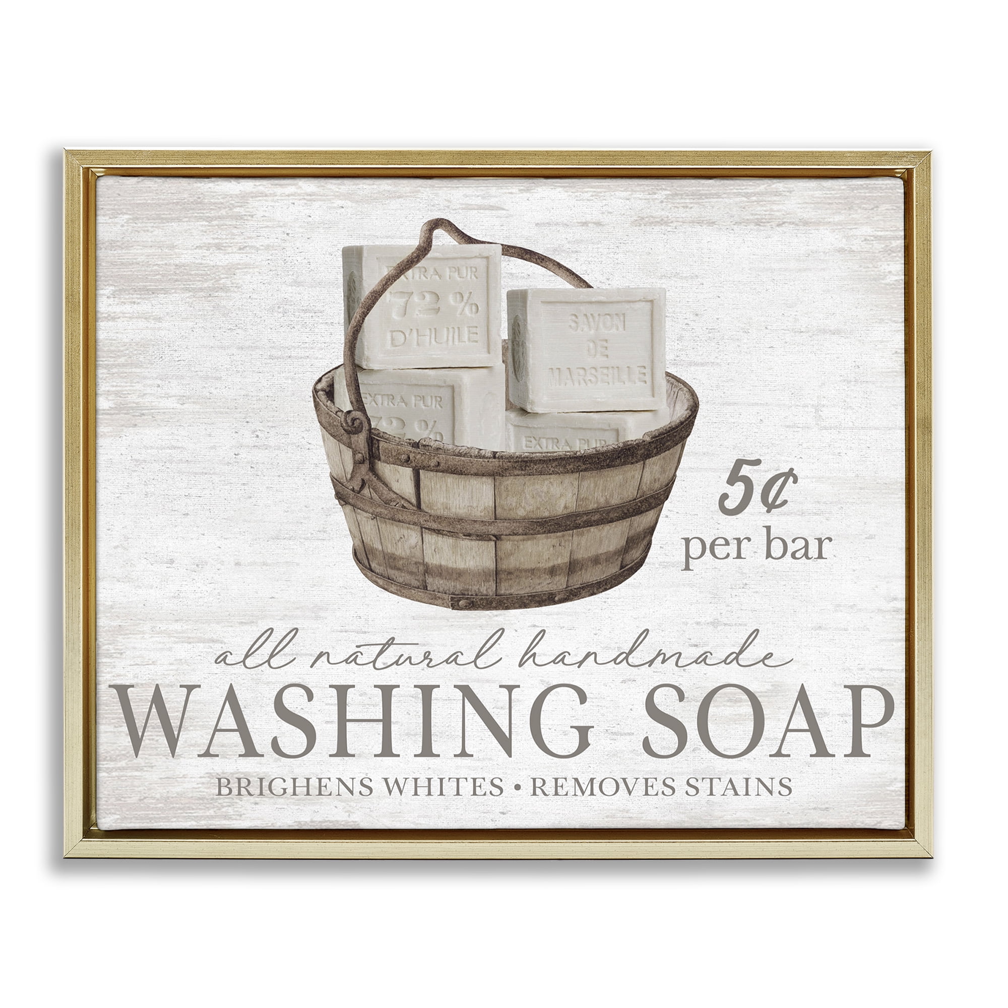 Stupell Industries Vintage Laundry Soap Typography Painting Gold Floater Framed Art Print Wall Art, 31 x 25