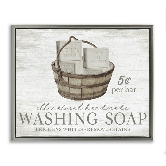Stupell Industries Vintage Laundry Soap Typography Painting Gray Floater Framed Art Print Wall Art, 21 x 17