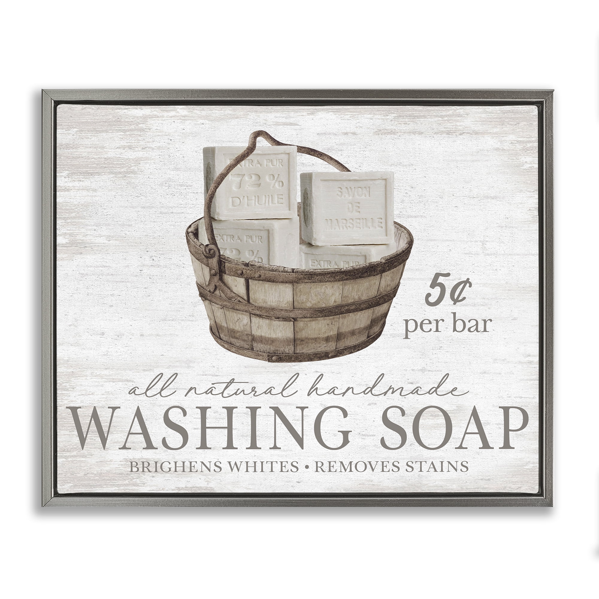 Stupell Industries Vintage Laundry Soap Typography Painting Gray Floater Framed Art Print Wall Art, 31 x 25