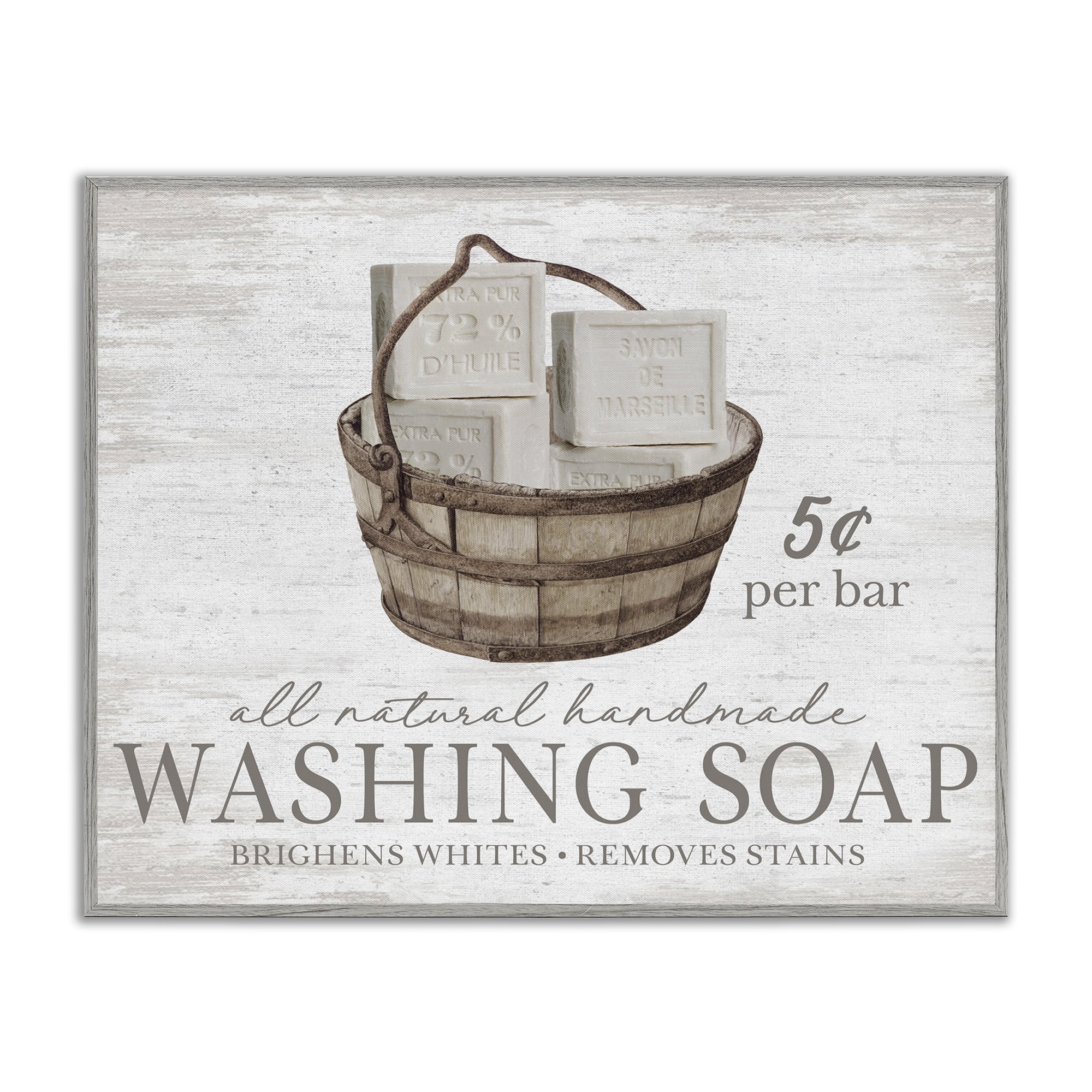 Stupell Industries Vintage Laundry Soap Typography Painting Gray Framed Art Print Wall Art, 14 x 11
