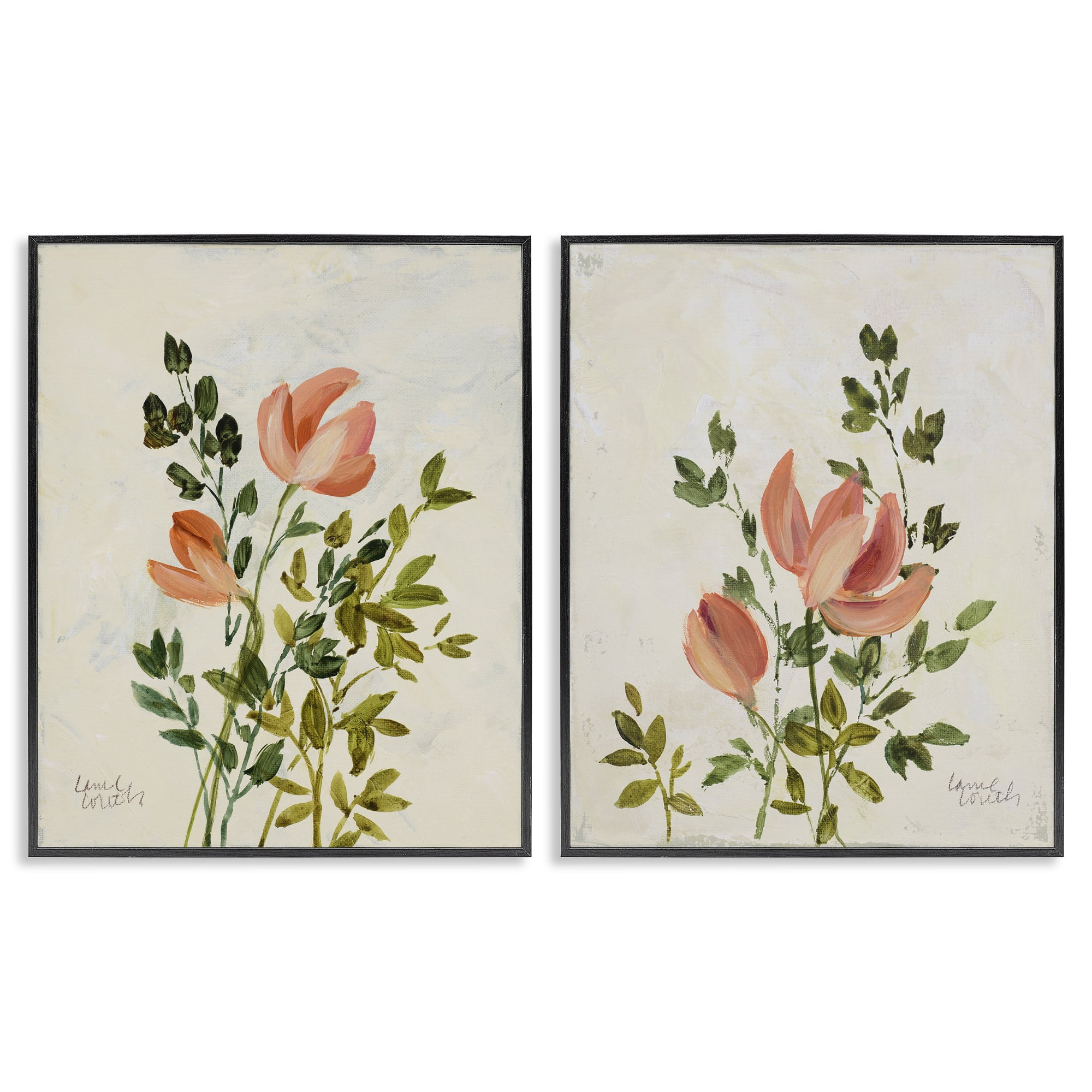 Stupell Industries Vintage Leaves & Bloom Floral & Botanical Painting Black Framed Art Print Wall Art, 24 x 30, Set of 2