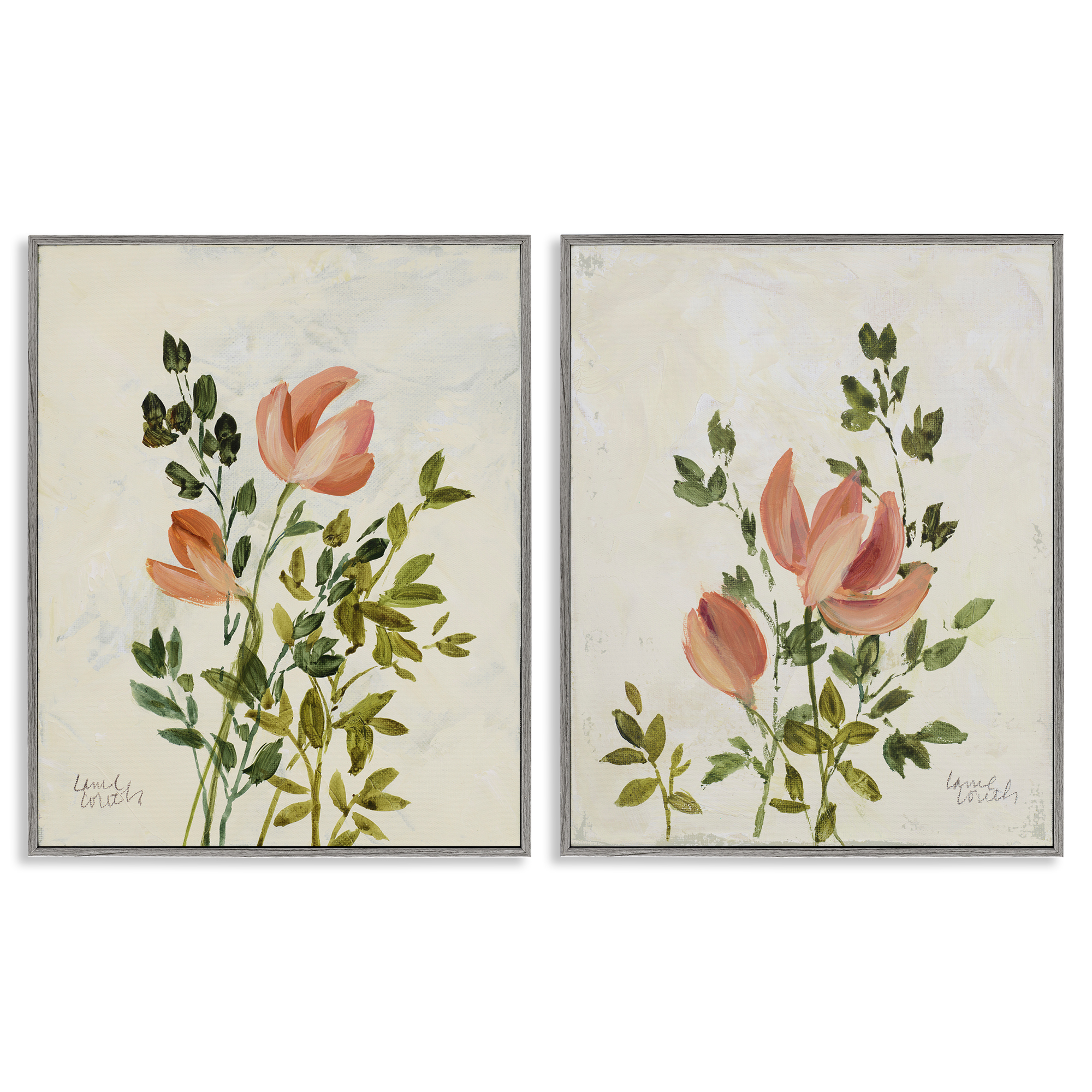 Stupell Industries Vintage Leaves & Bloom Floral & Botanical Painting Gray Framed Art Print Wall Art, 11 x 14, Set of 2
