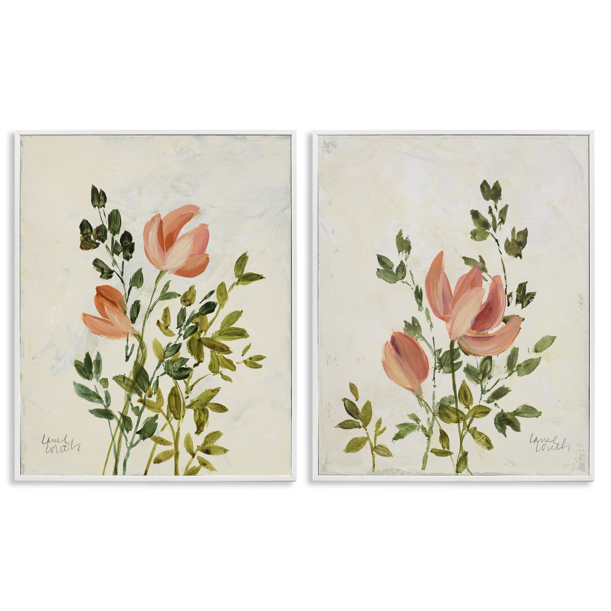 Stupell Industries Vintage Leaves & Bloom Floral & Botanical Painting White Framed Art Print Wall Art, 11 x 14, Set of 2