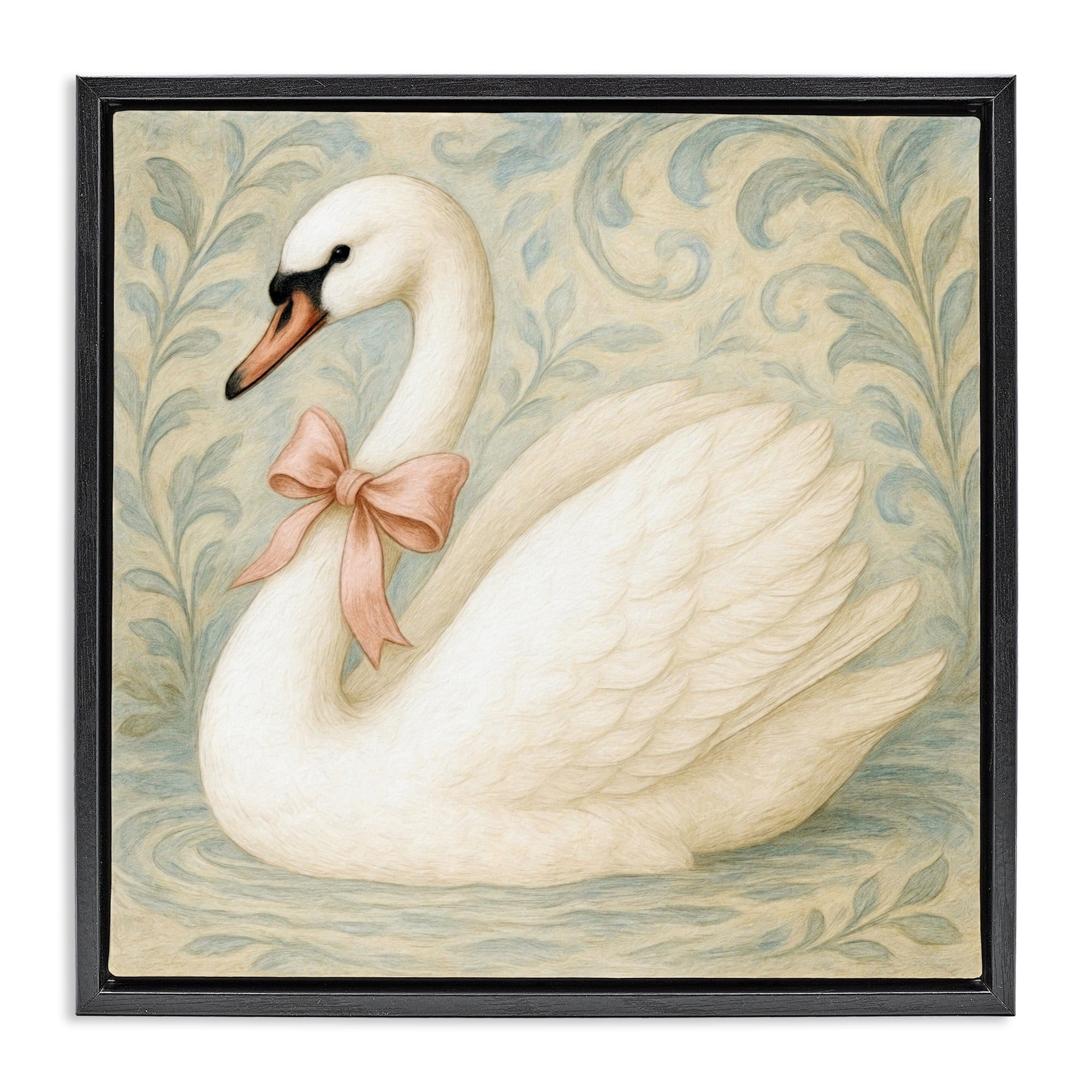 Stupell Industries Vintage Leaves Swan Black Framed Floater Canvas Wall Art, design by Grotto Studios