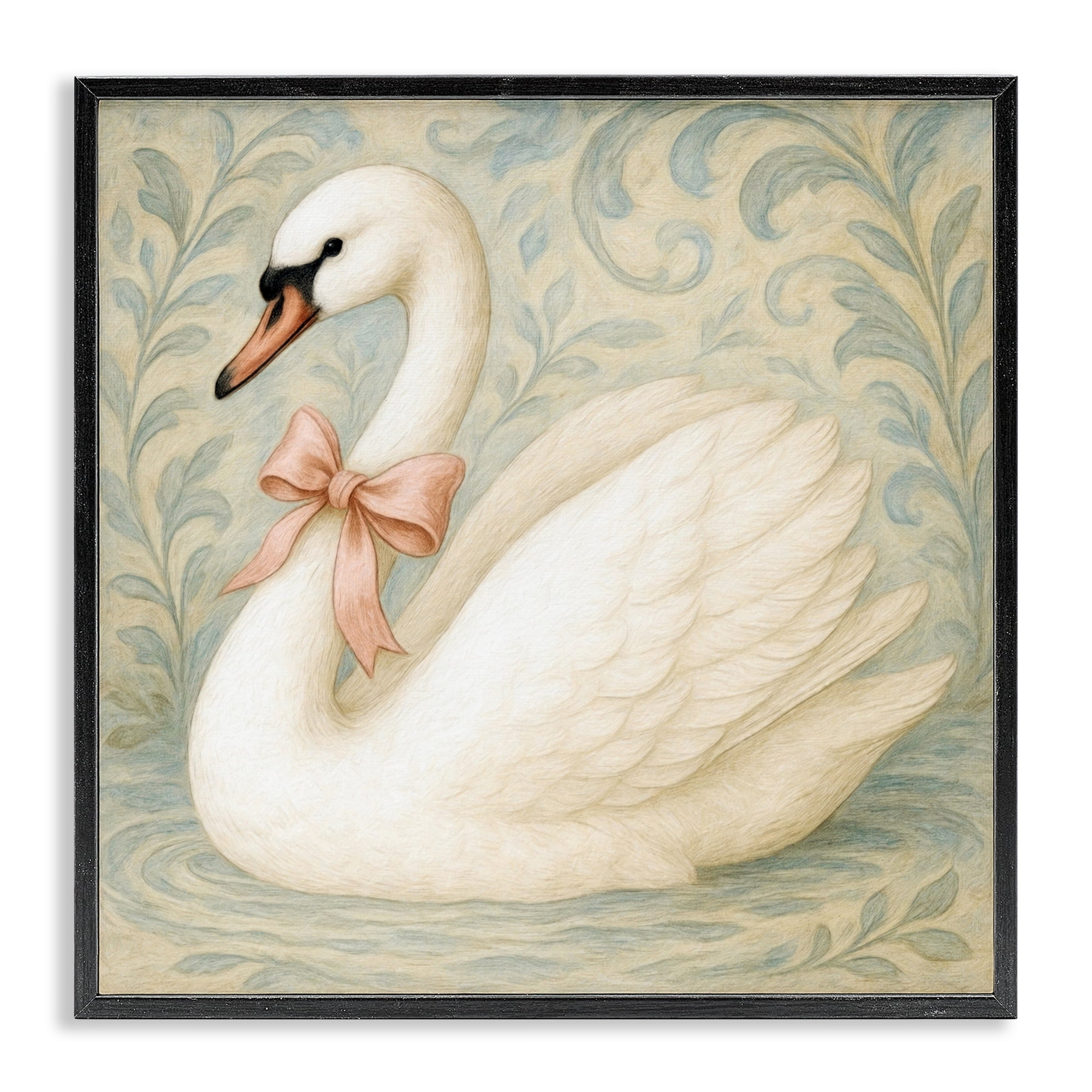 Stupell Industries Vintage Leaves Swan Black Framed Giclee Art, design by Grotto Studios