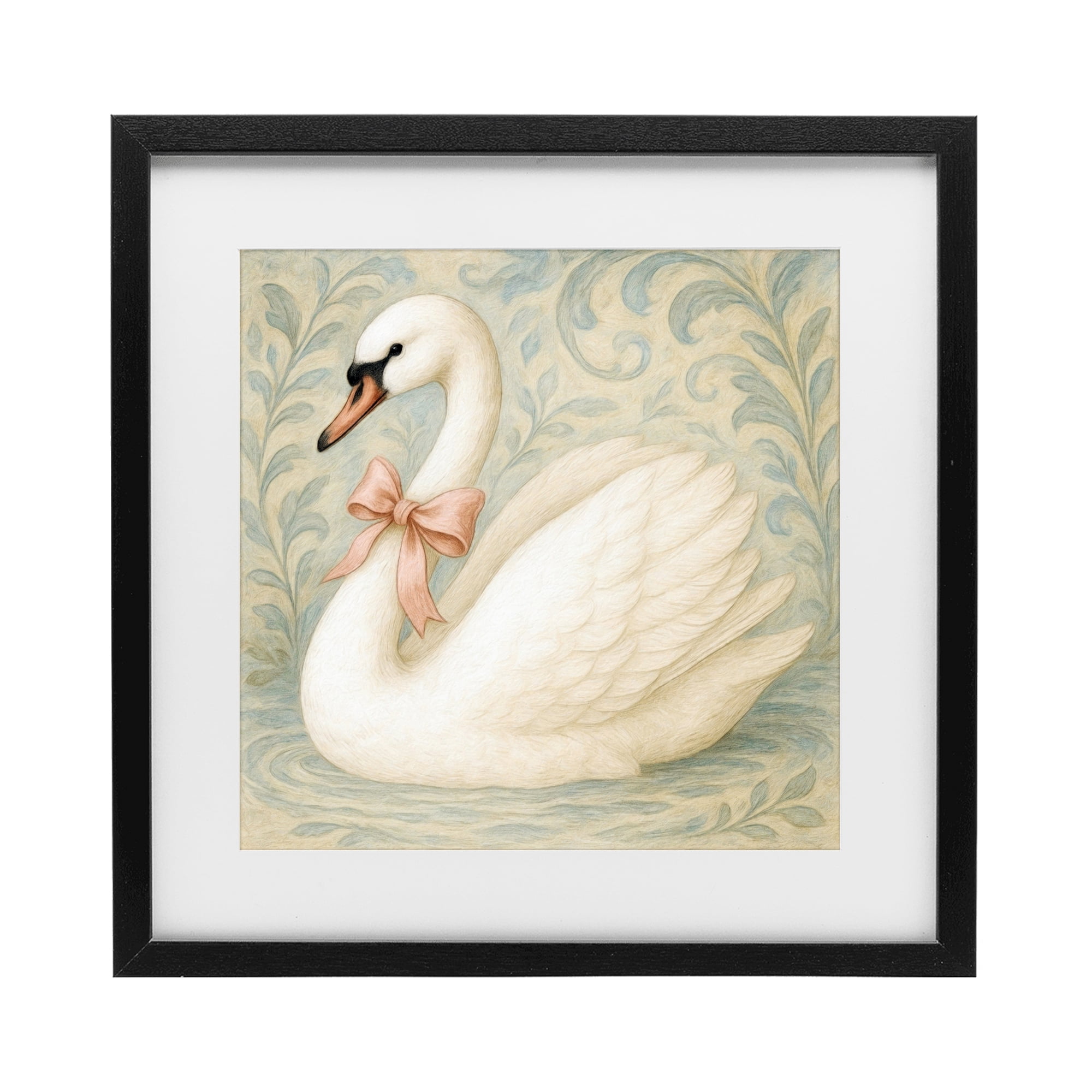 Stupell Industries Vintage Leaves Swan Black Framed Print Under Glass, design by Grotto Studios