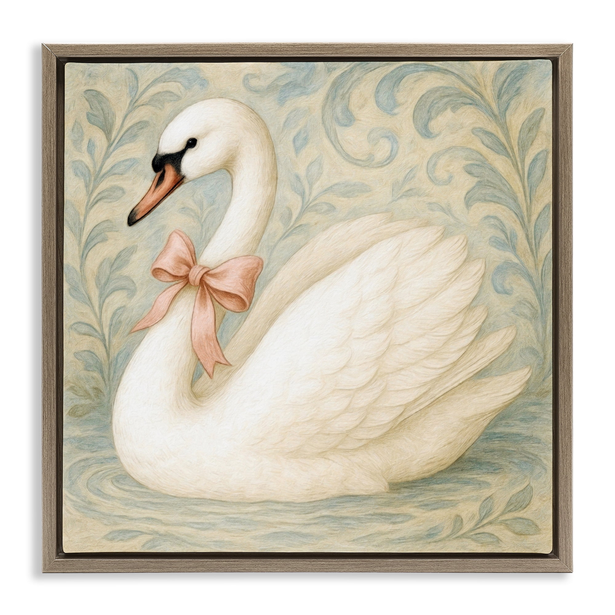 Stupell Industries Vintage Leaves Swan Brown Framed Floater Canvas Wall Art, design by Grotto Studios