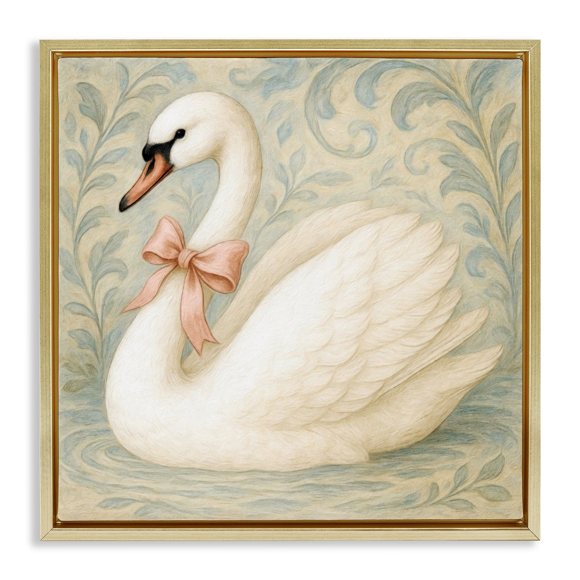 Stupell Industries Vintage Leaves Swan Gold Framed Floater Canvas Wall Art, design by Grotto Studios