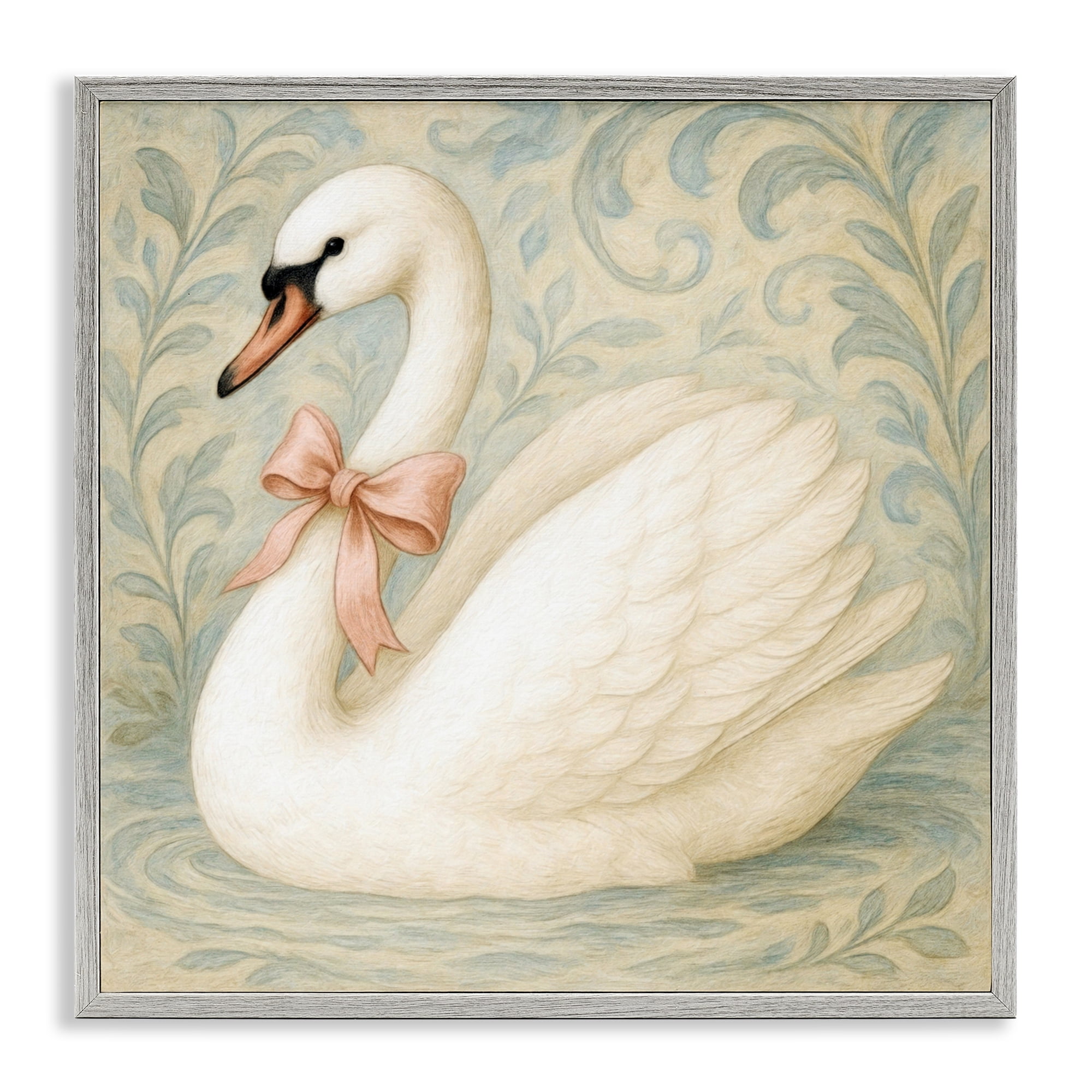 Stupell Industries Vintage Leaves Swan Gray Framed Giclee Art, design by Grotto Studios
