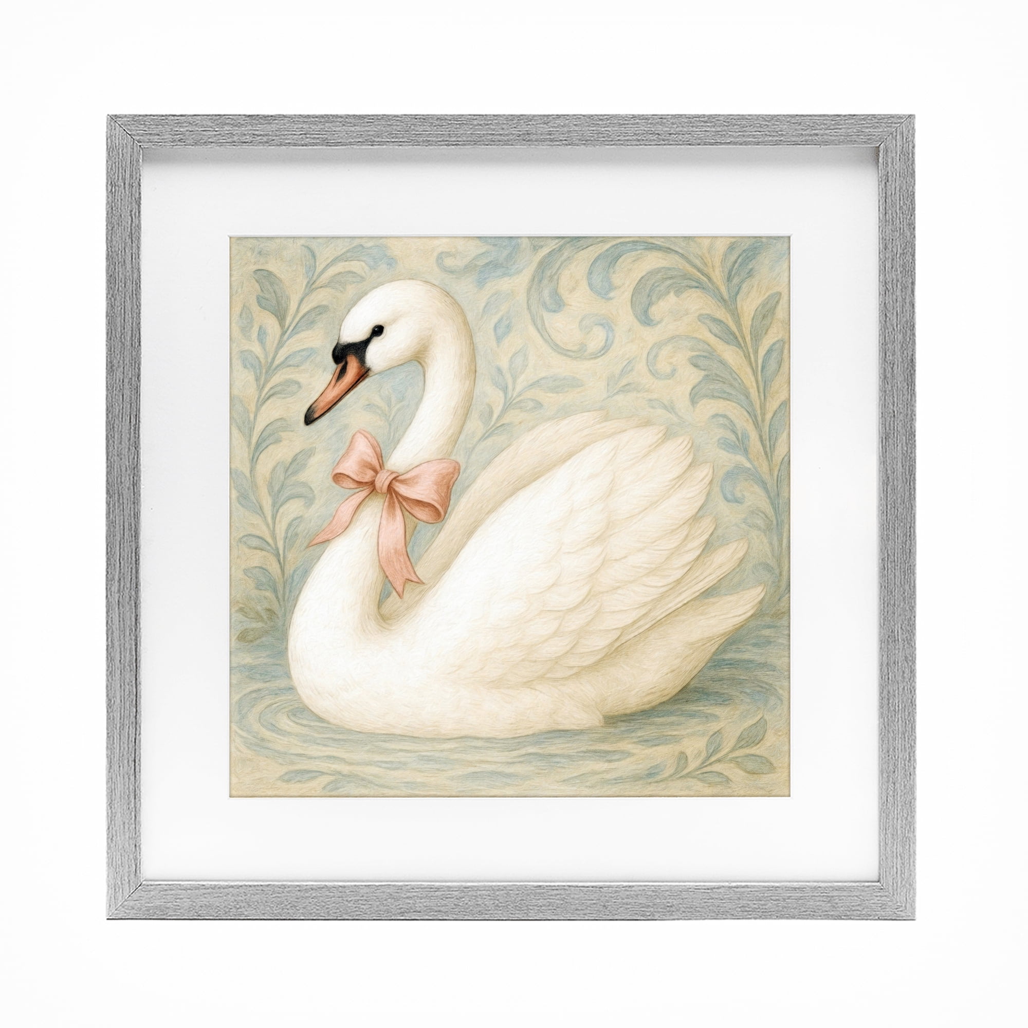 Stupell Industries Vintage Leaves Swan Gray Framed Print Under Glass, design by Grotto Studios