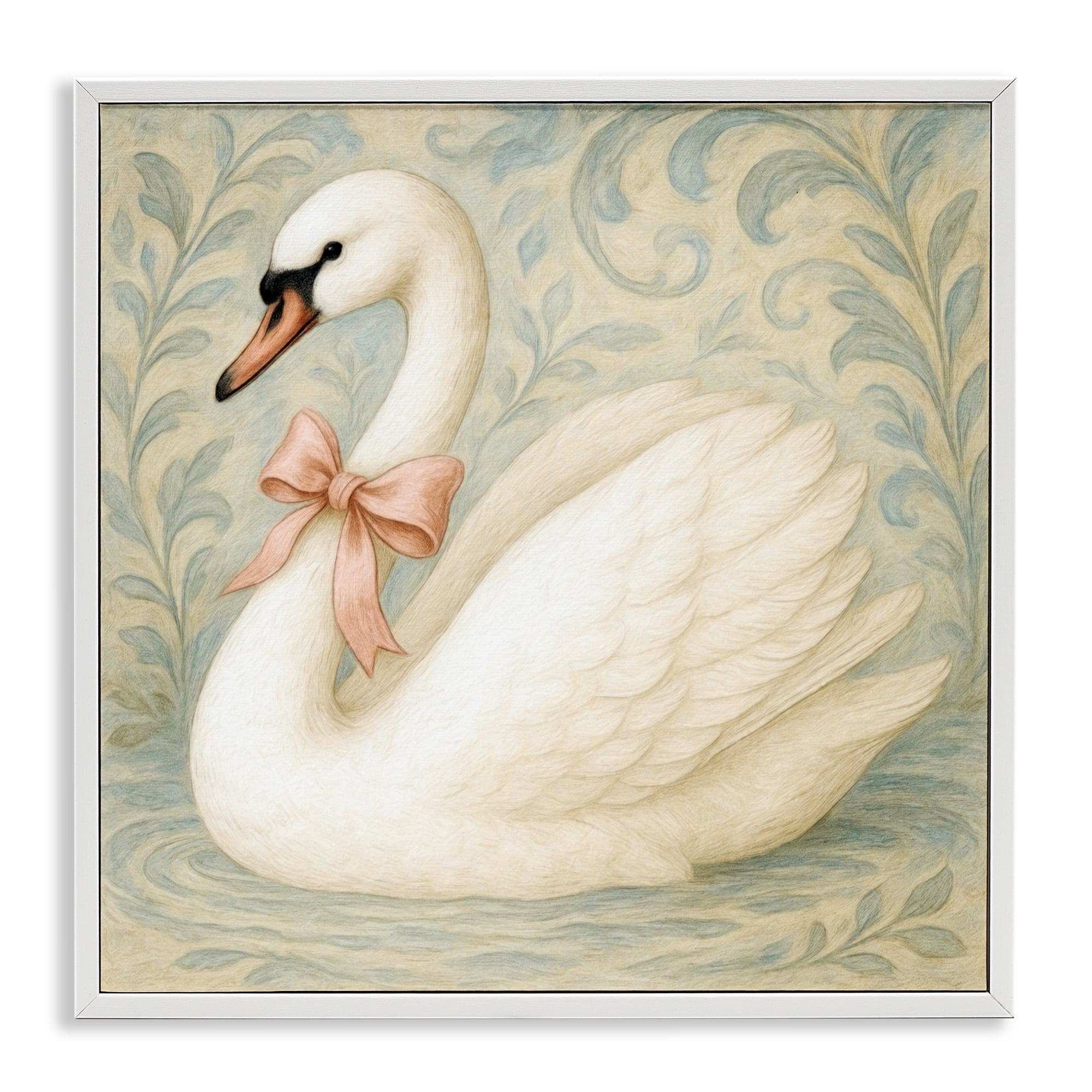Stupell Industries Vintage Leaves Swan White Framed Giclee Art, design by Grotto Studios