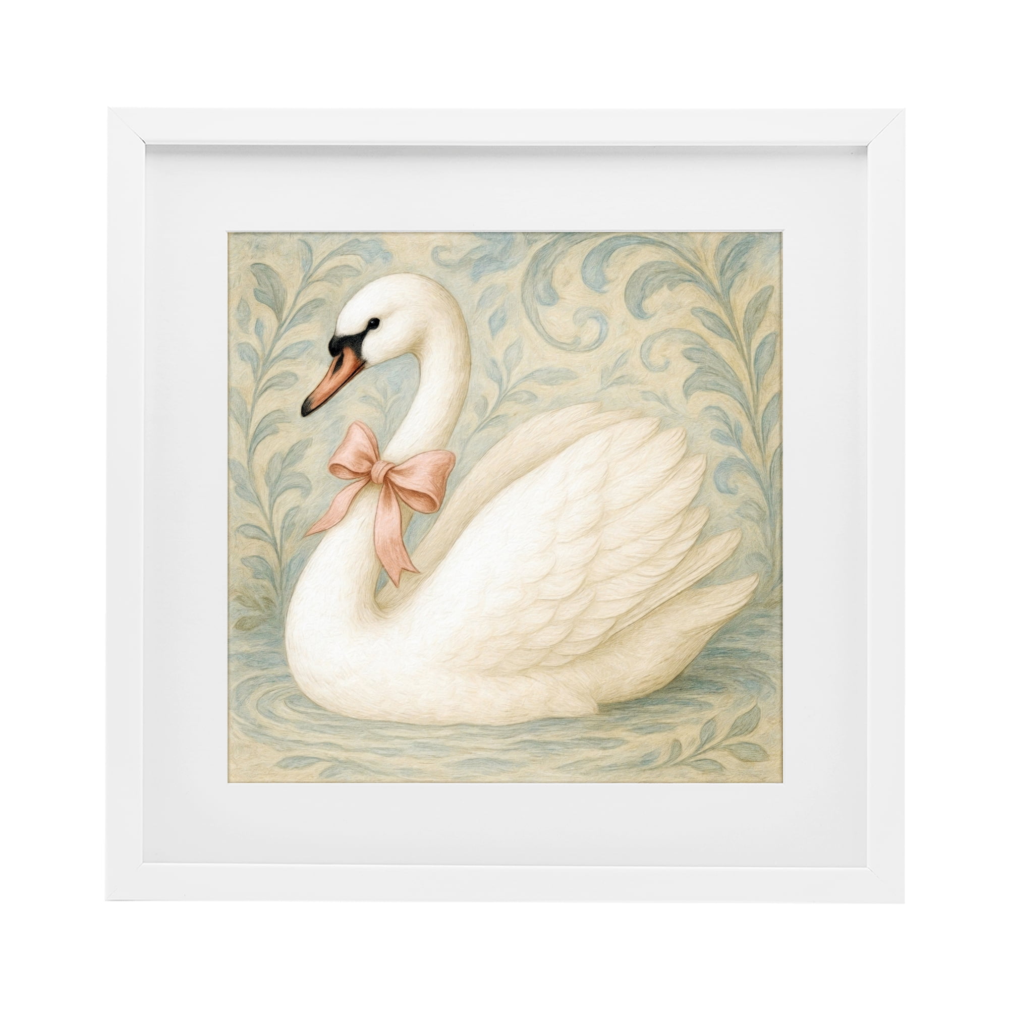 Stupell Industries Vintage Leaves Swan White Framed Print Under Glass, design by Grotto Studios