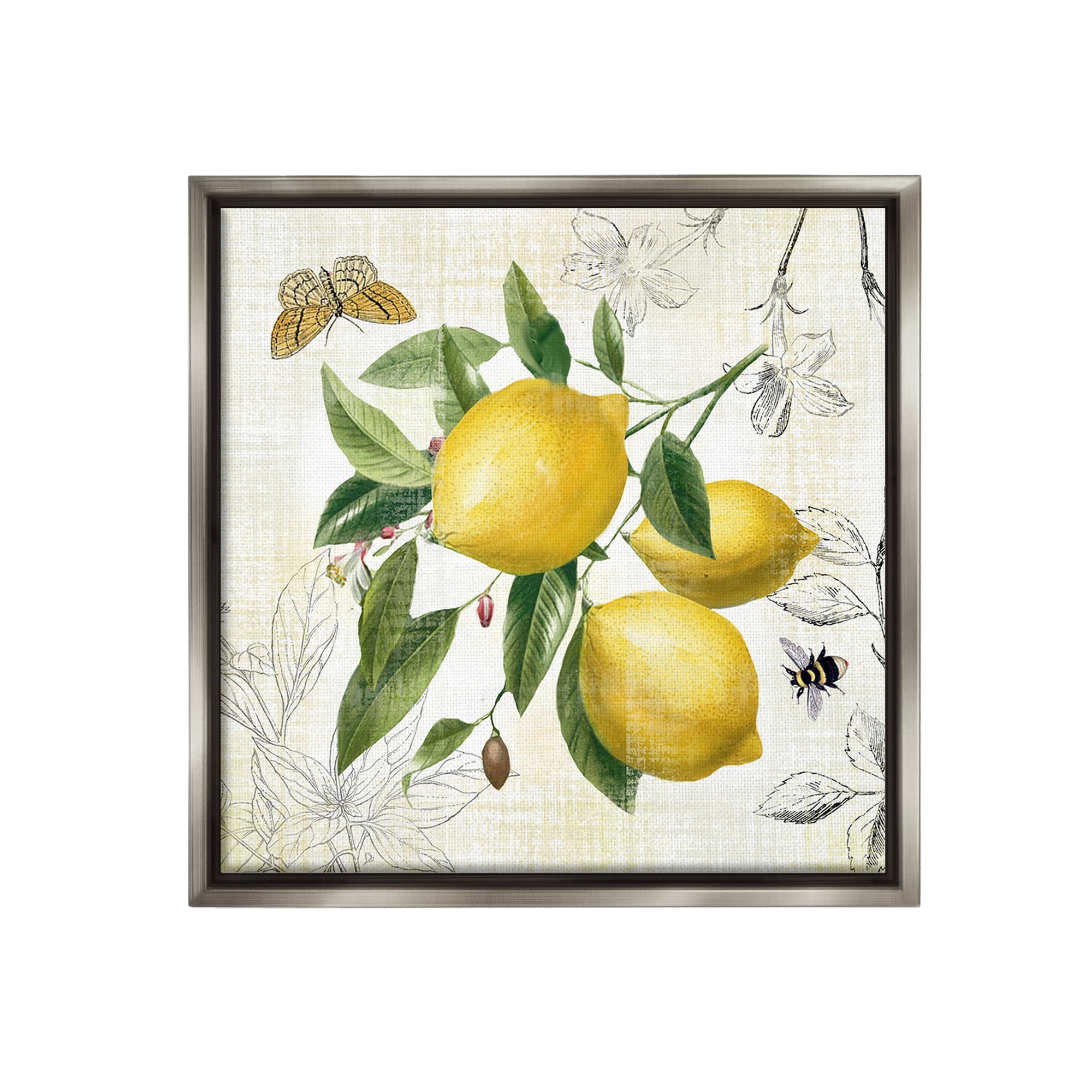 Stupell Industries Vintage Lemon Blossoms Food & Beverage Painting Gray Floater Framed Canvas Art Print Wall Art, 18 x 18