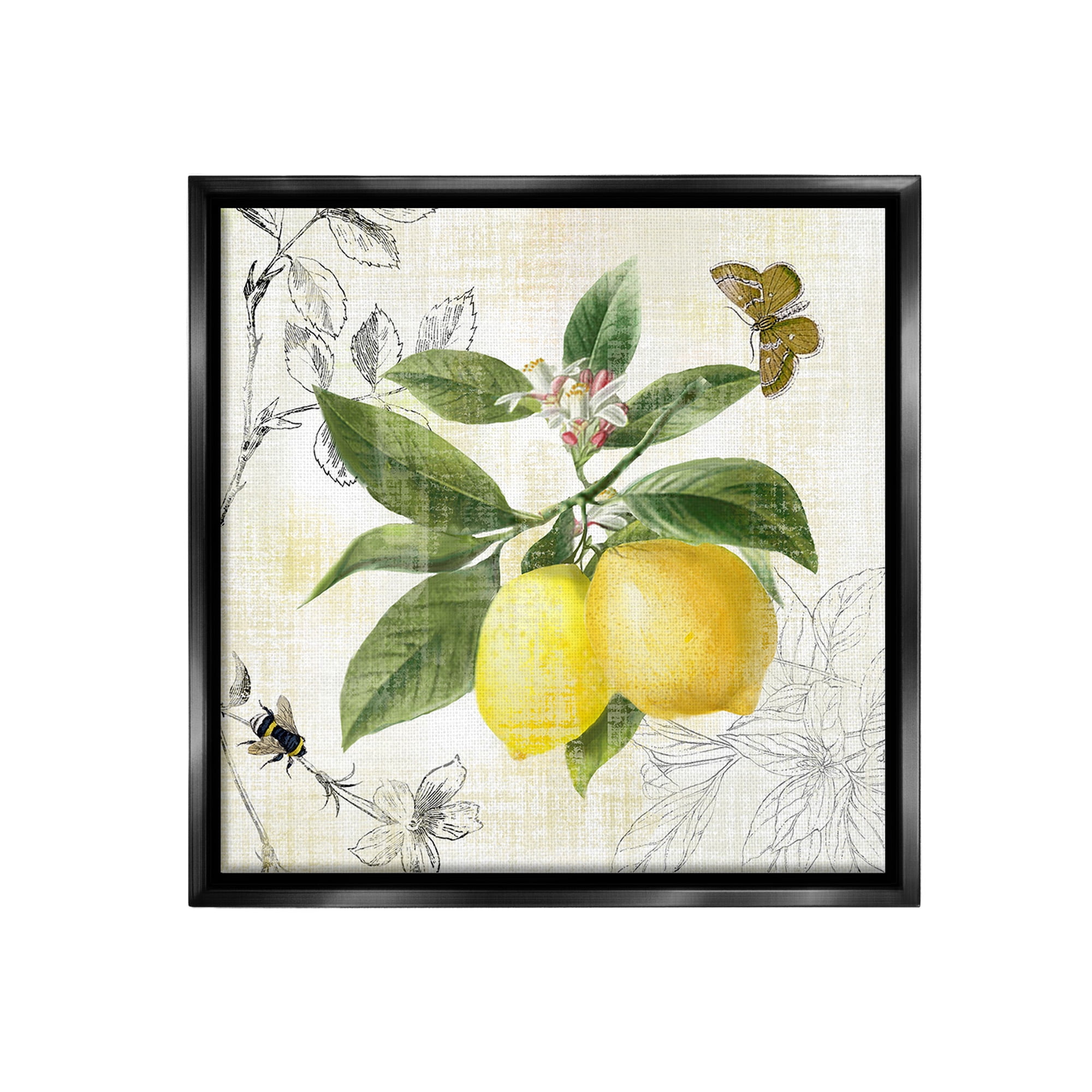 Stupell Industries Vintage Lemon Pattern Food & Beverage Painting Black Floater Framed Canvas Art Print Wall Art, 25 x 25