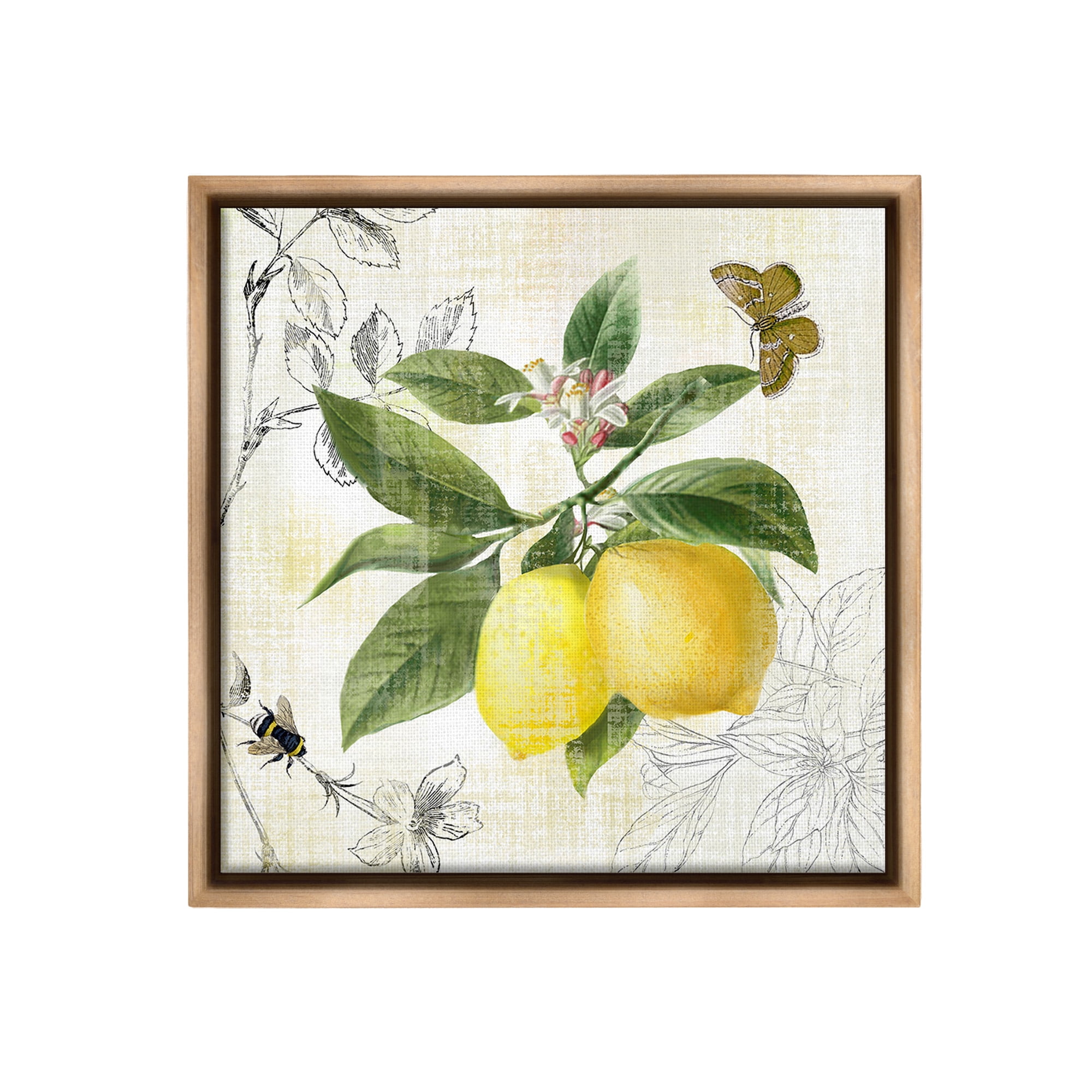 Stupell Industries Vintage Lemon Pattern Food & Beverage Painting Brown Floater Framed Canvas Art Print Wall Art, 18 x 18